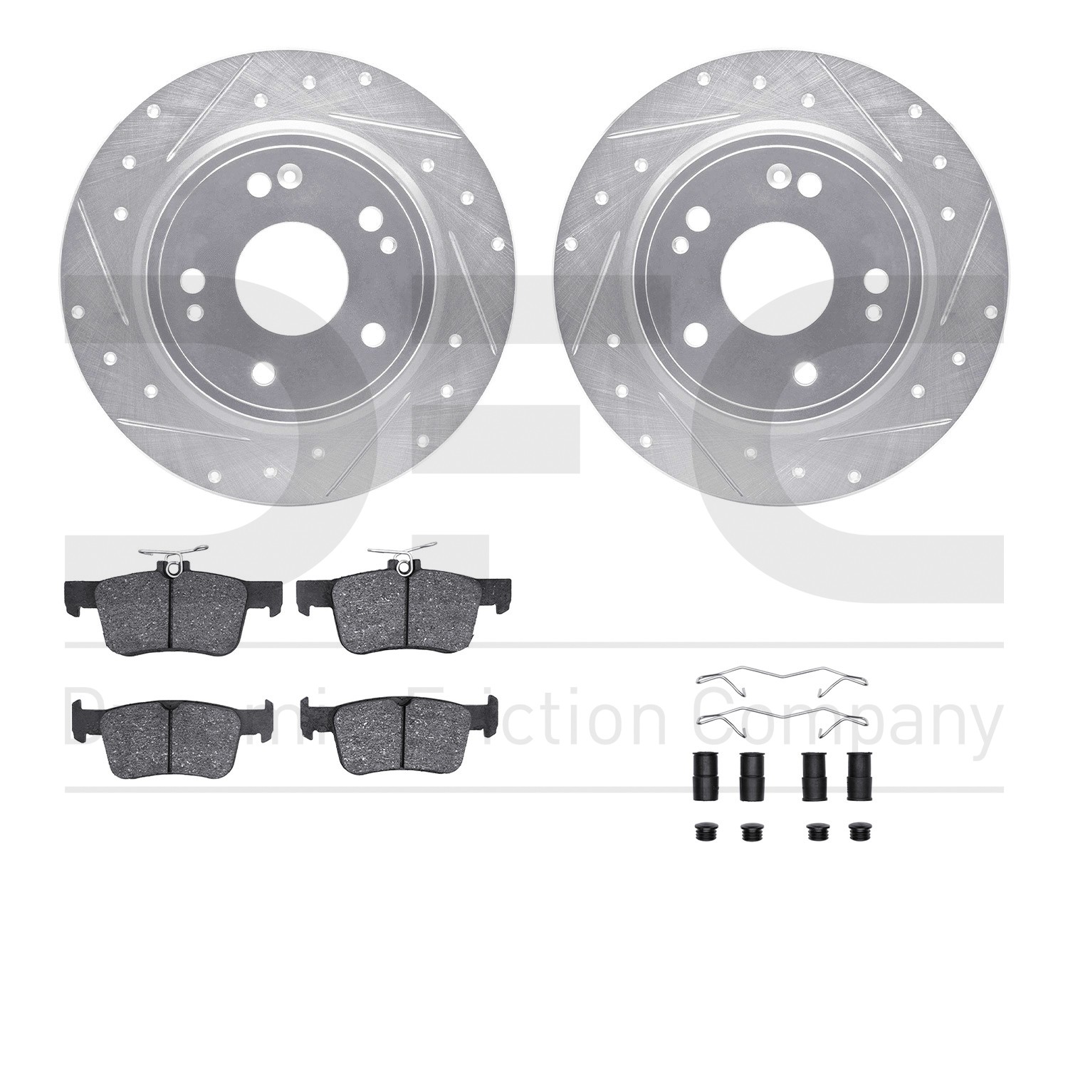 DFC Rotors-Drilled & Slotted-Silver w/ 5000 Advanced Brake Pads Incl Hdw