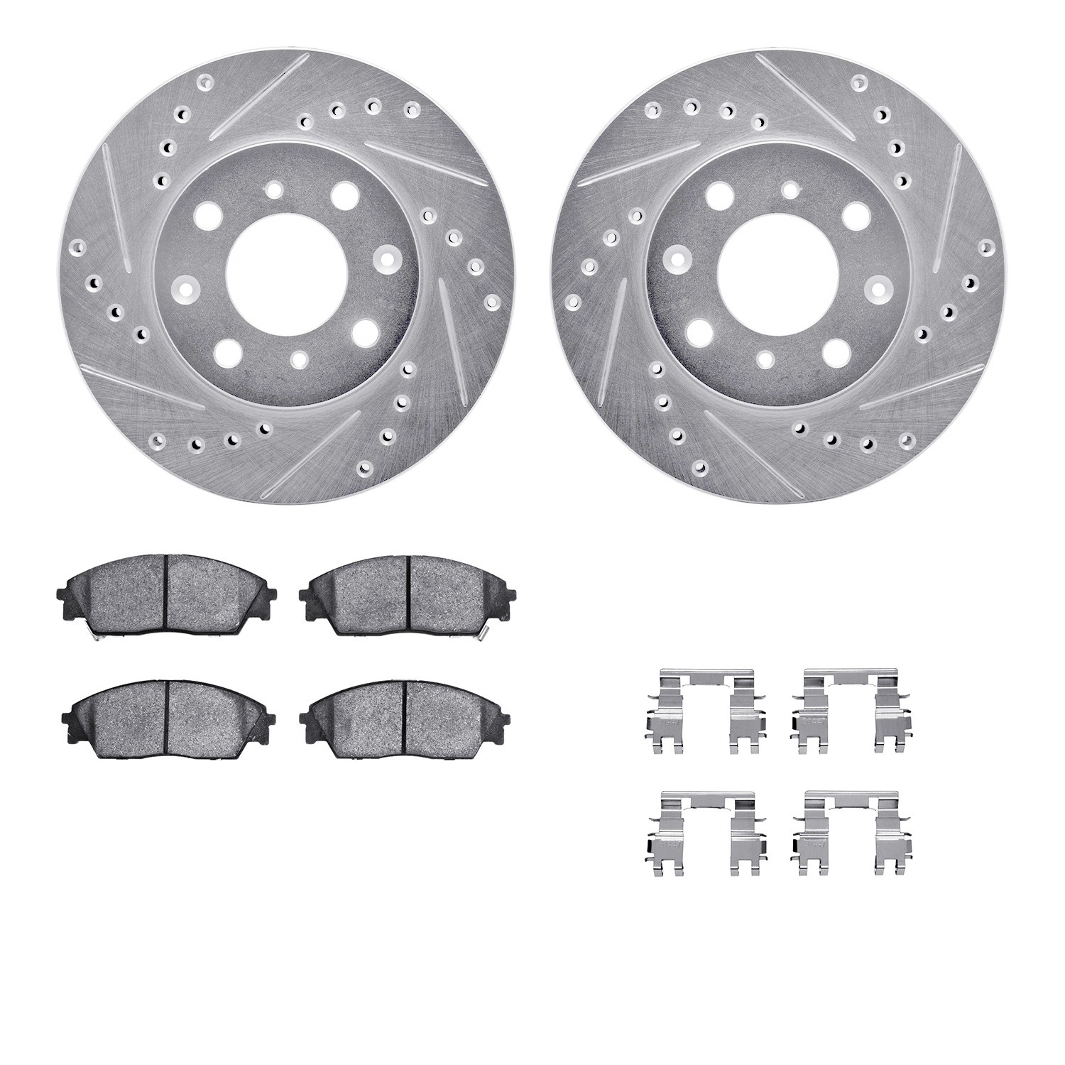 DFC Rotors-Drilled & Slotted-Silver w/ 5000 Advanced Brake Pads Incl Hdw