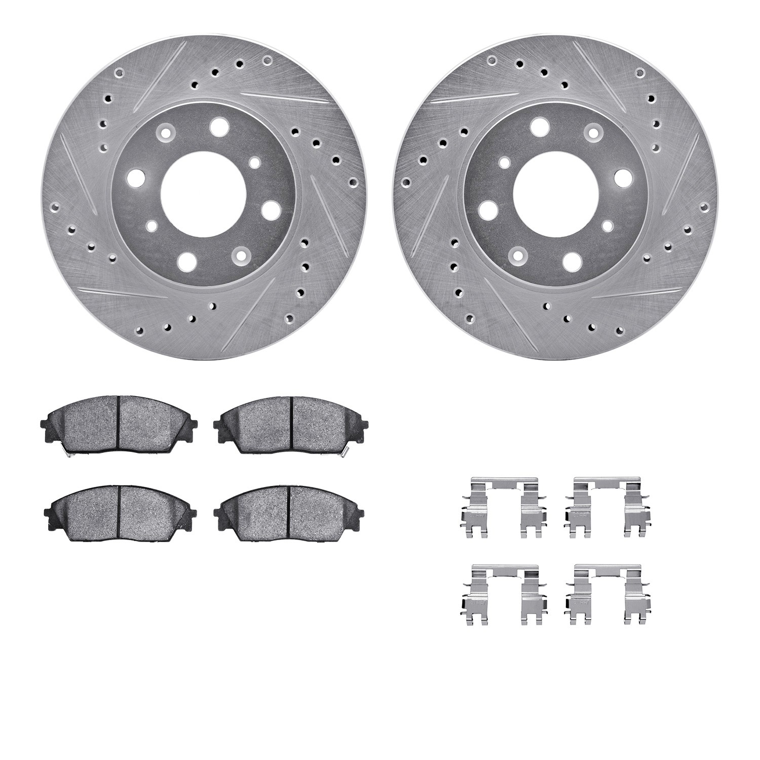 DFC Rotors-Drilled & Slotted-Silver w/ 5000 Advanced Brake Pads Incl Hdw