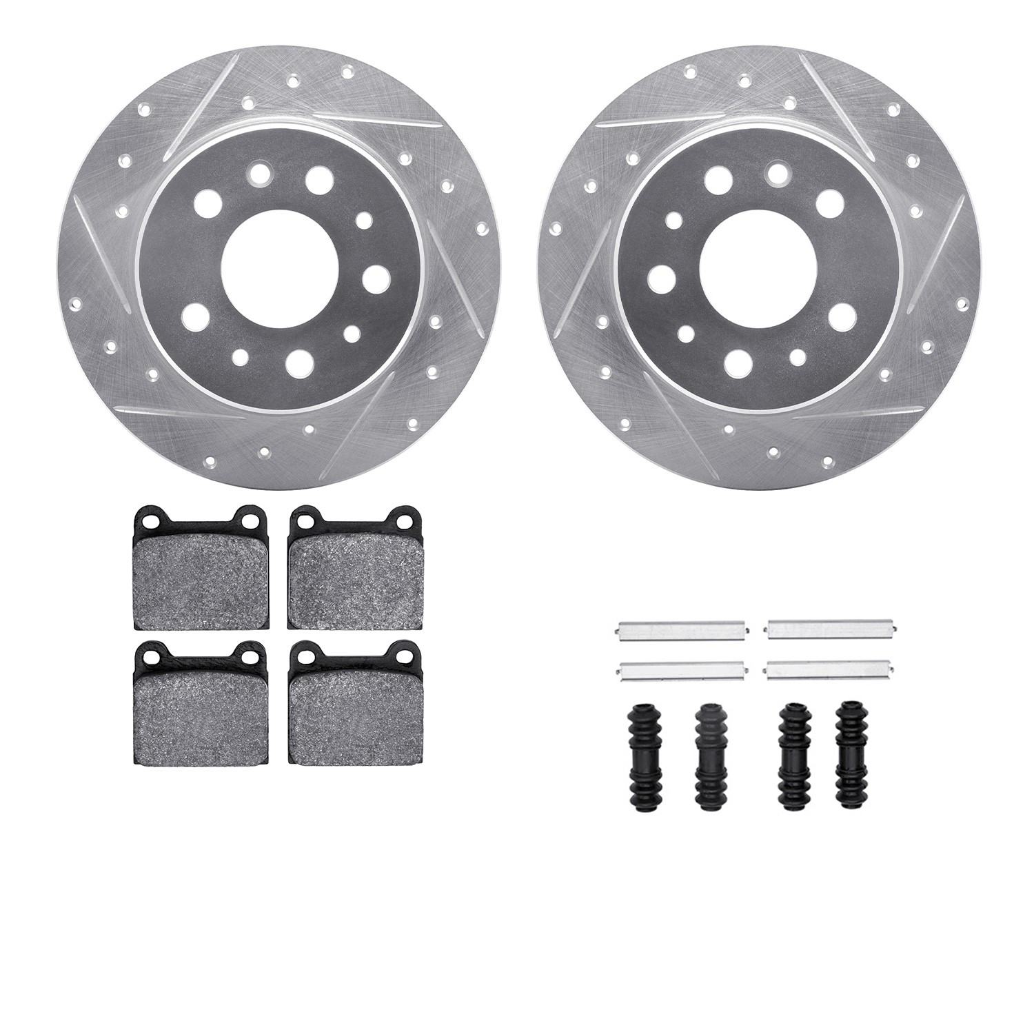 DFC Rotors-Drilled & Slotted-Silver w/ 5000 Advanced Brake Pads Incl Hdw