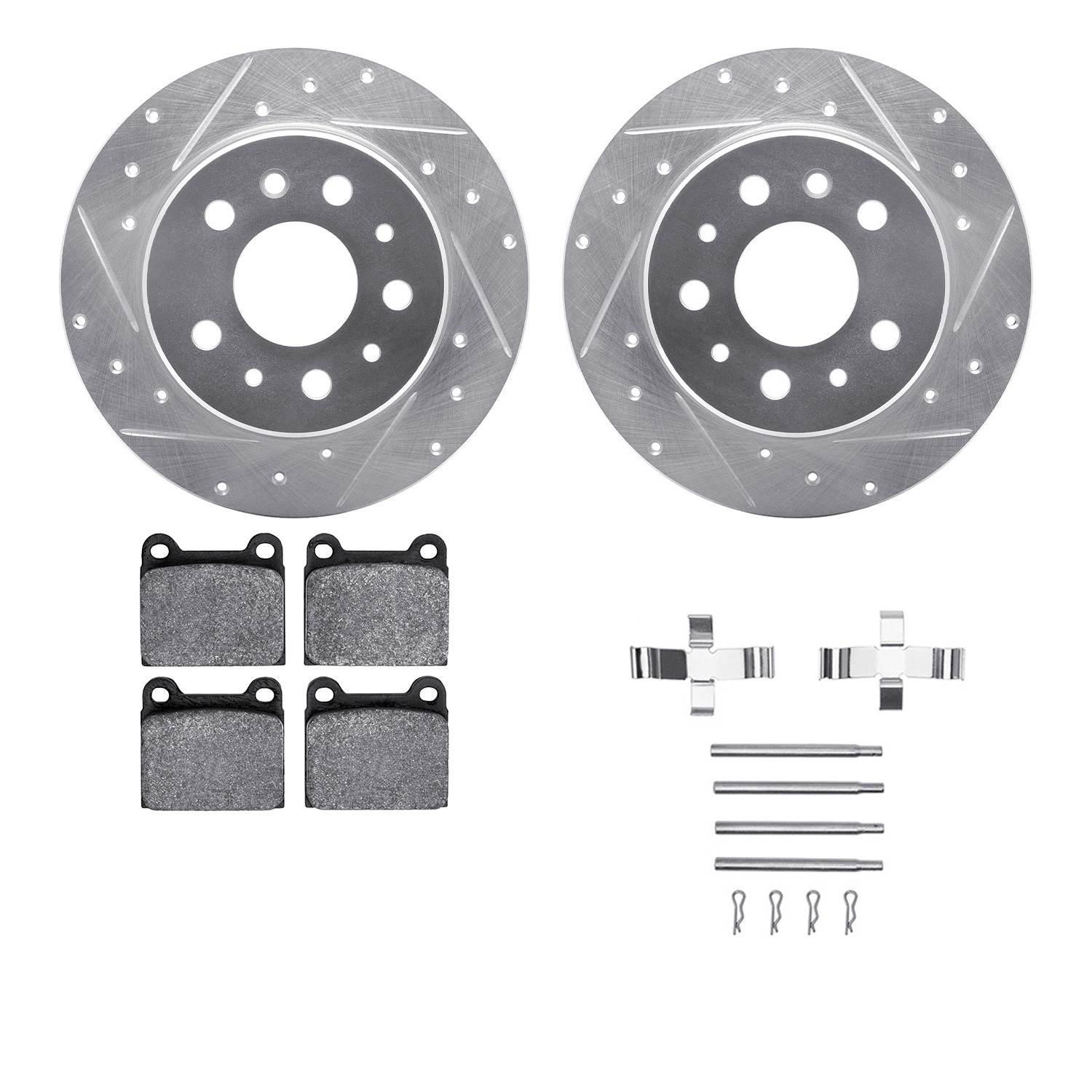 DFC Rotors-Drilled & Slotted-Silver w/ 5000 Advanced Brake Pads Incl Hdw