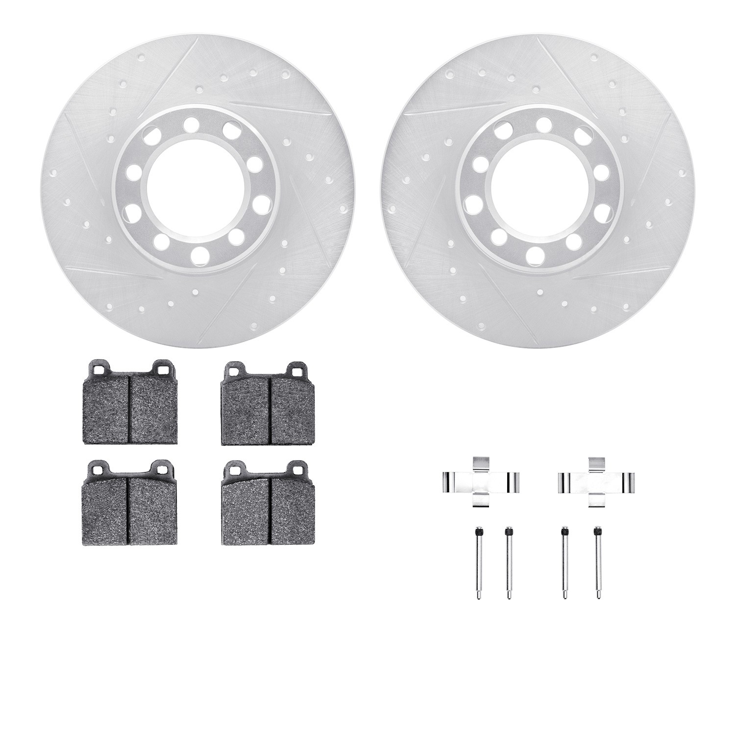 DFC Rotors-Drilled & Slotted-Silver w/ 5000 Advanced Brake Pads Incl Hdw