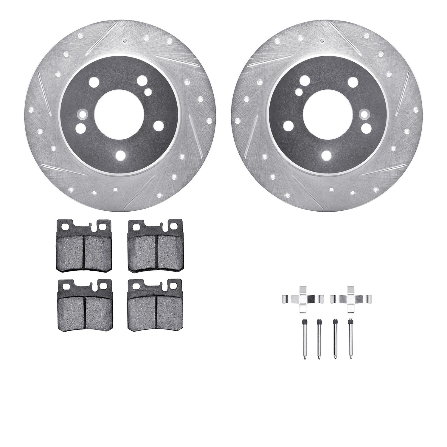 DFC Rotors-Drilled & Slotted-Silver w/ 5000 Advanced Brake Pads Incl Hdw