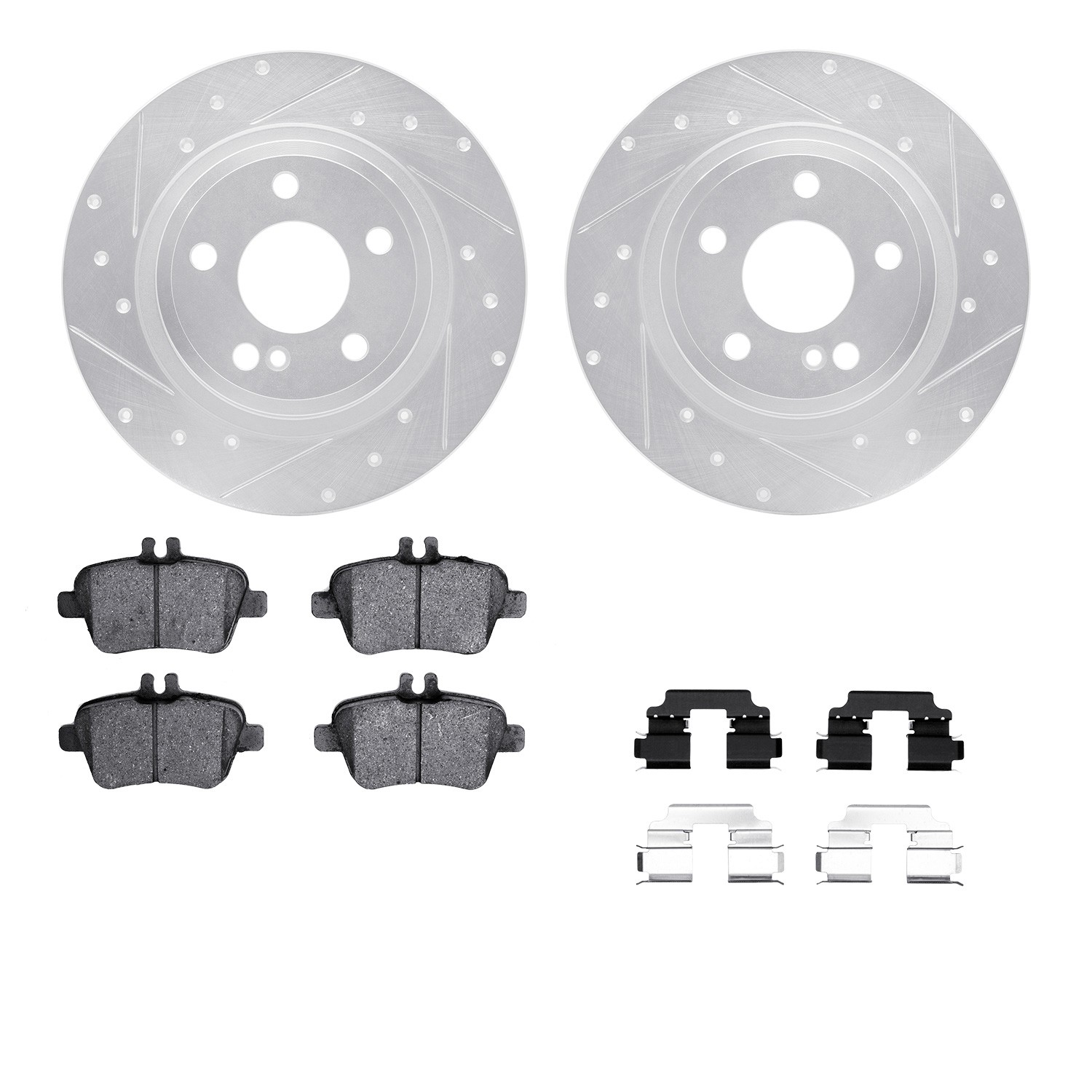 DFC Rotors-Drilled & Slotted-Silver w/ 5000 Advanced Brake Pads Incl Hdw