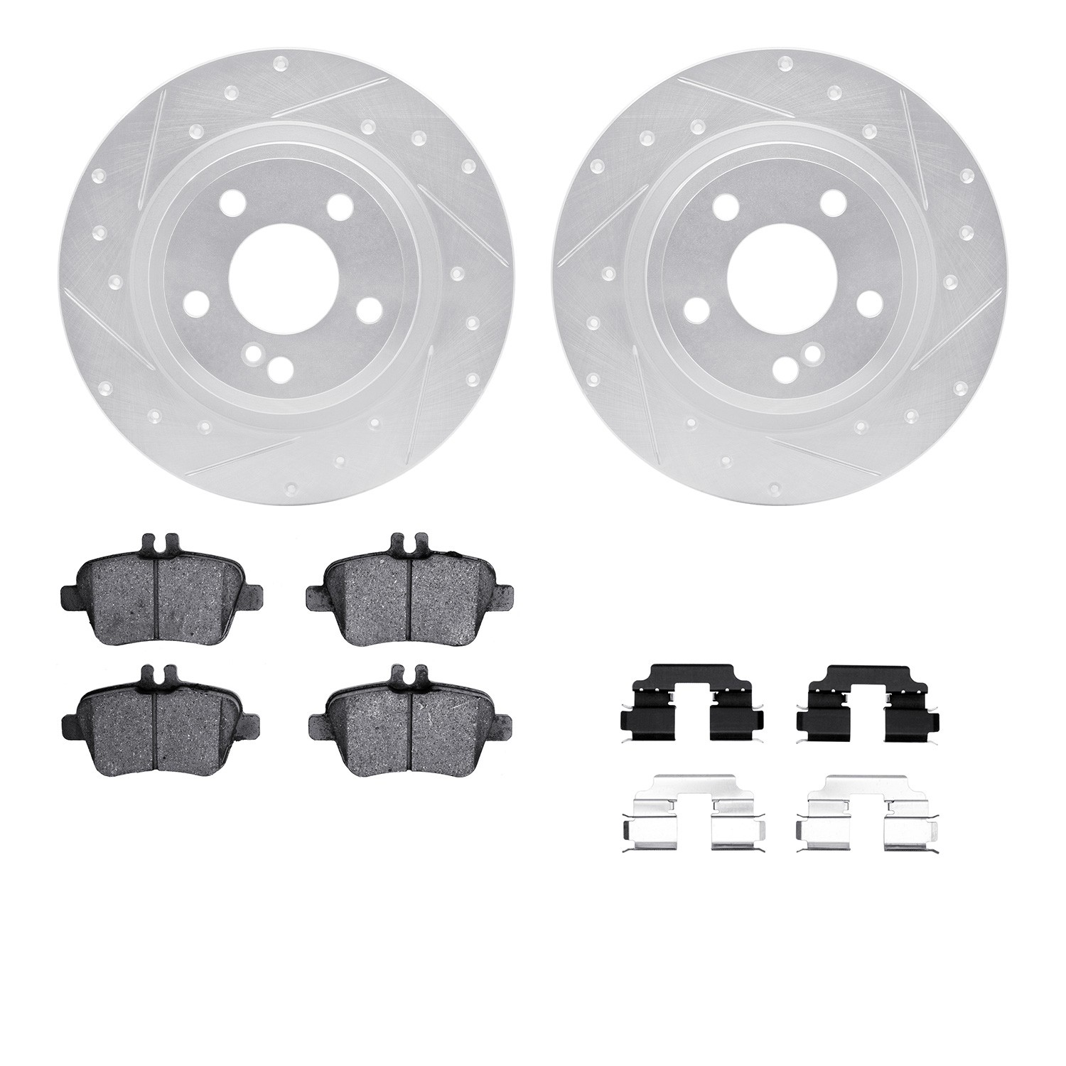 DFC Brake Rotor - Drilled & Slotted - Silver w/5000 Brake Pads & HW Kit
