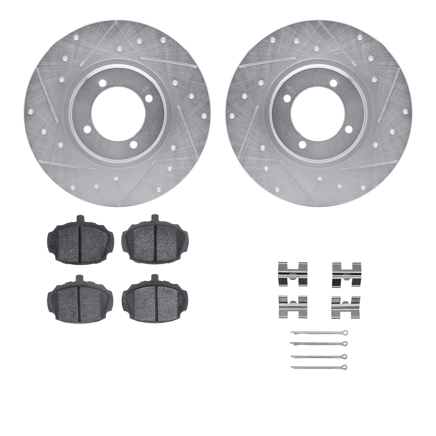 DFC Rotors-Drilled & Slotted-Silver w/ 5000 Advanced Brake Pads Incl Hdw