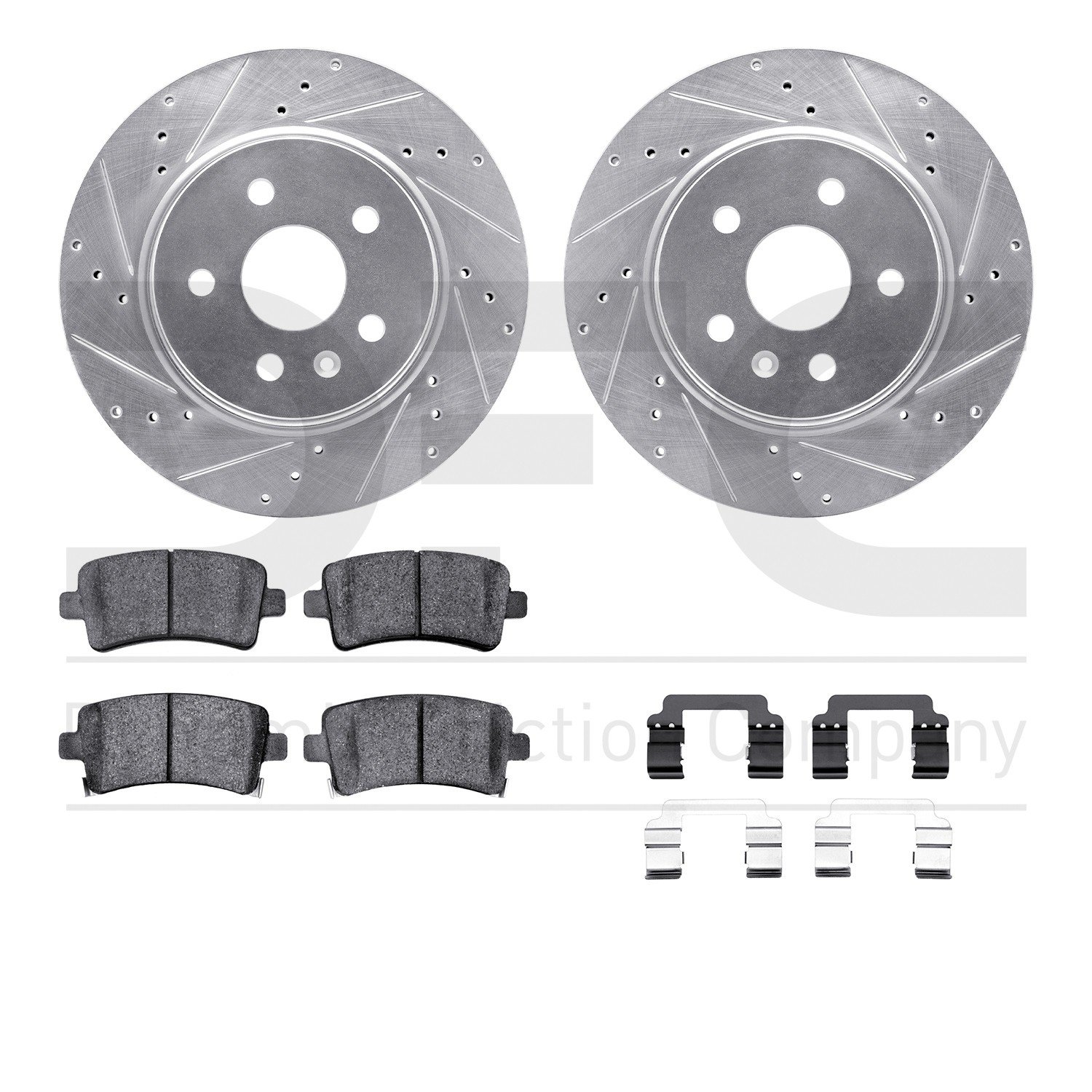 DFC Rotors-Drilled & Slotted-Silver w/ 5000 Advanced Brake Pads Incl Hdw
