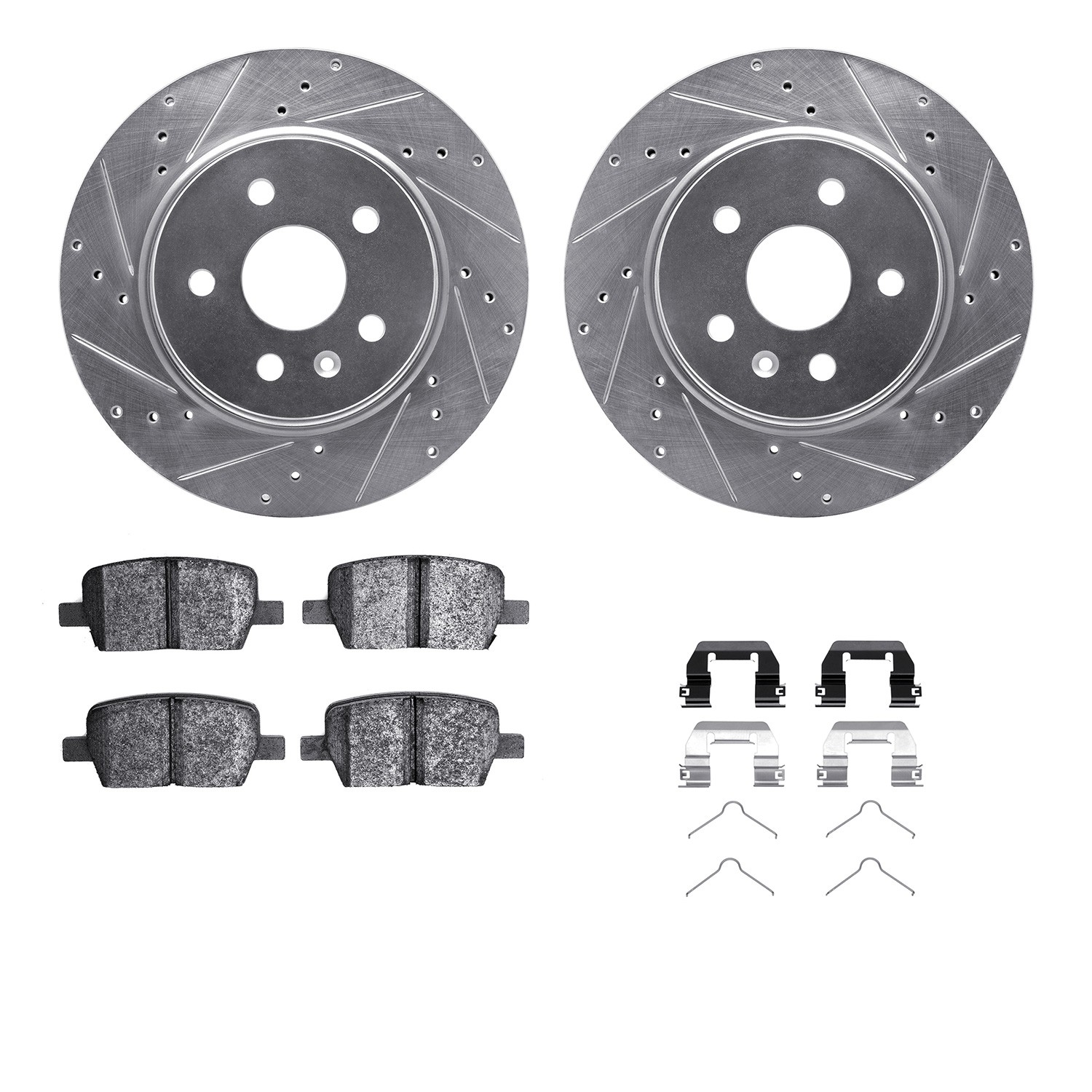DFC Rotors-Drilled & Slotted-Silver w/ 5000 Advanced Brake Pads Incl Hdw