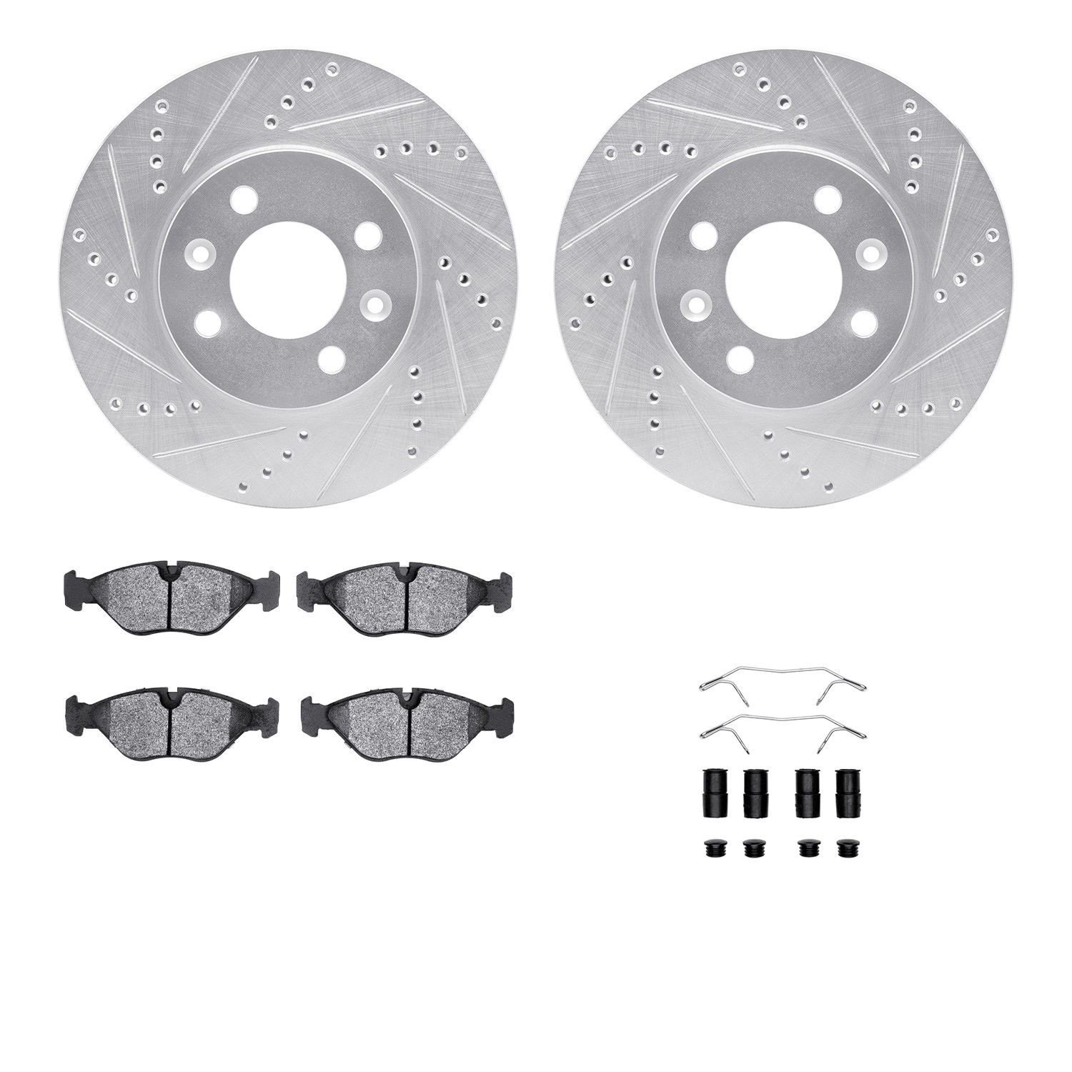 DFC Rotors-Drilled & Slotted-Silver w/ 5000 Advanced Brake Pads Incl Hdw