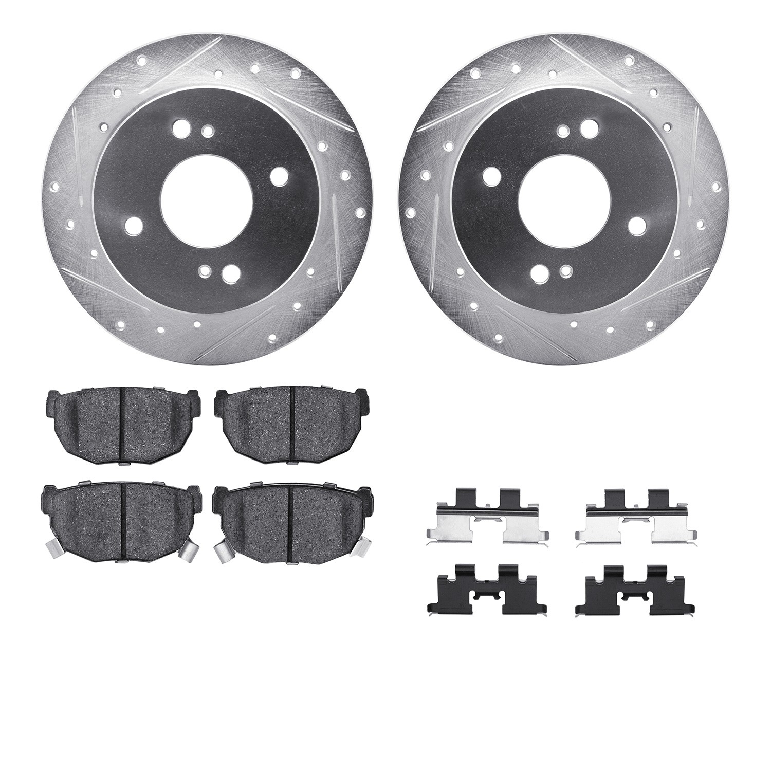 DFC Rotors-Drilled & Slotted-Silver w/ 5000 Advanced Brake Pads Incl Hdw