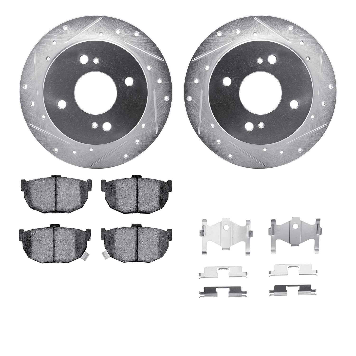 DFC Rotors-Drilled & Slotted-Silver w/ 5000 Advanced Brake Pads Incl Hdw