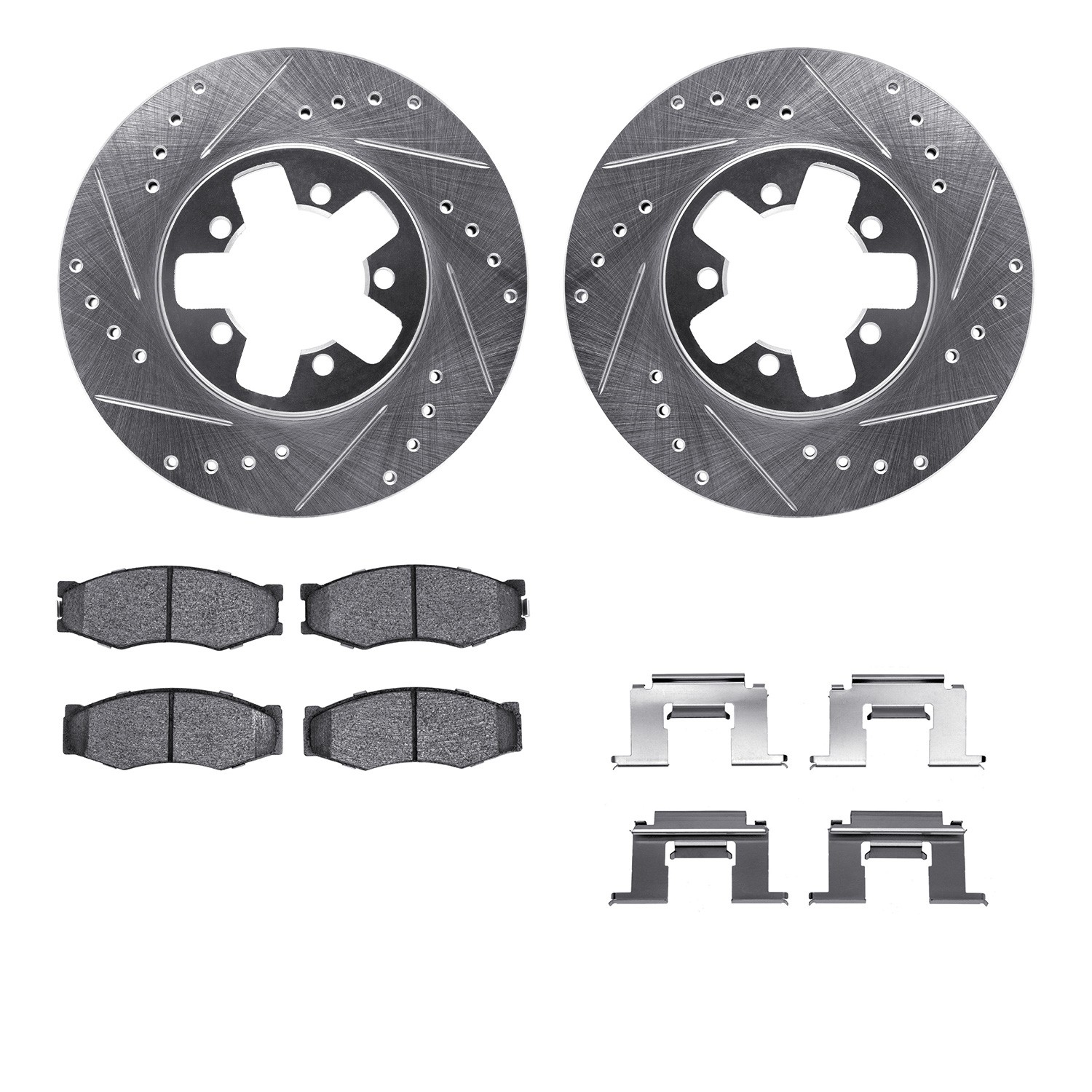 DFC Rotors-Drilled & Slotted-Silver w/ 5000 Advanced Brake Pads Incl Hdw