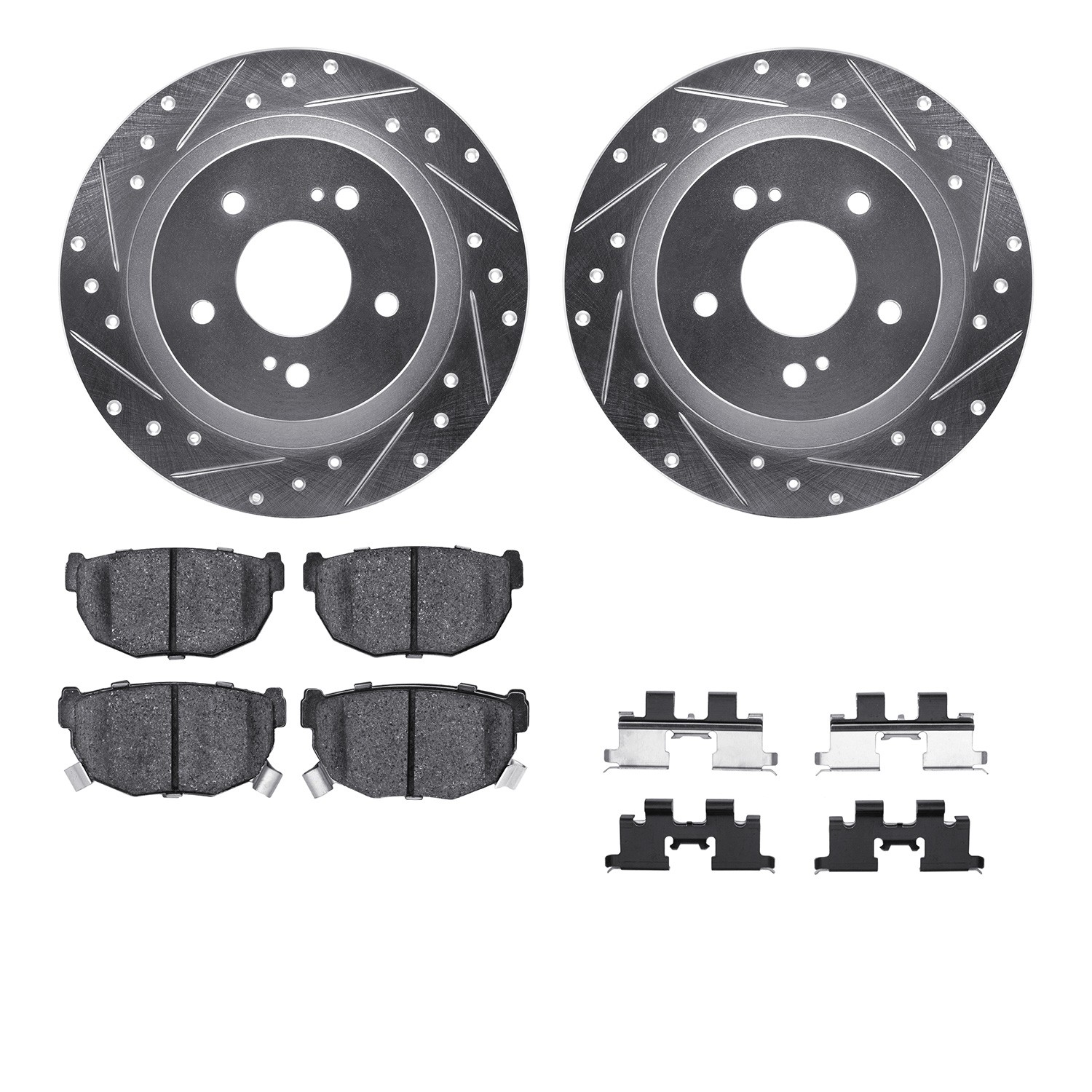 DFC Rotors-Drilled & Slotted-Silver w/ 5000 Advanced Brake Pads Incl Hdw