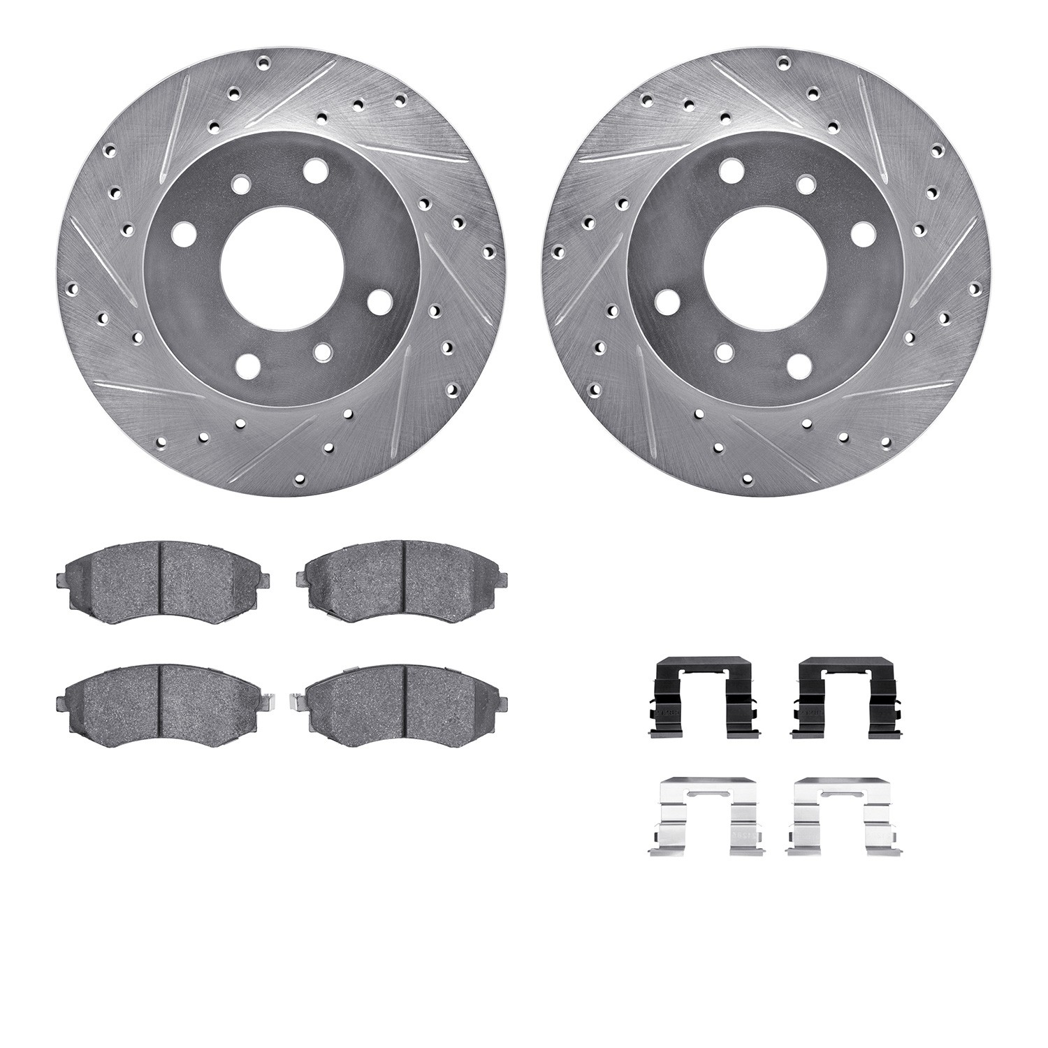 DFC Rotors-Drilled & Slotted-Silver w/ 5000 Advanced Brake Pads Incl Hdw