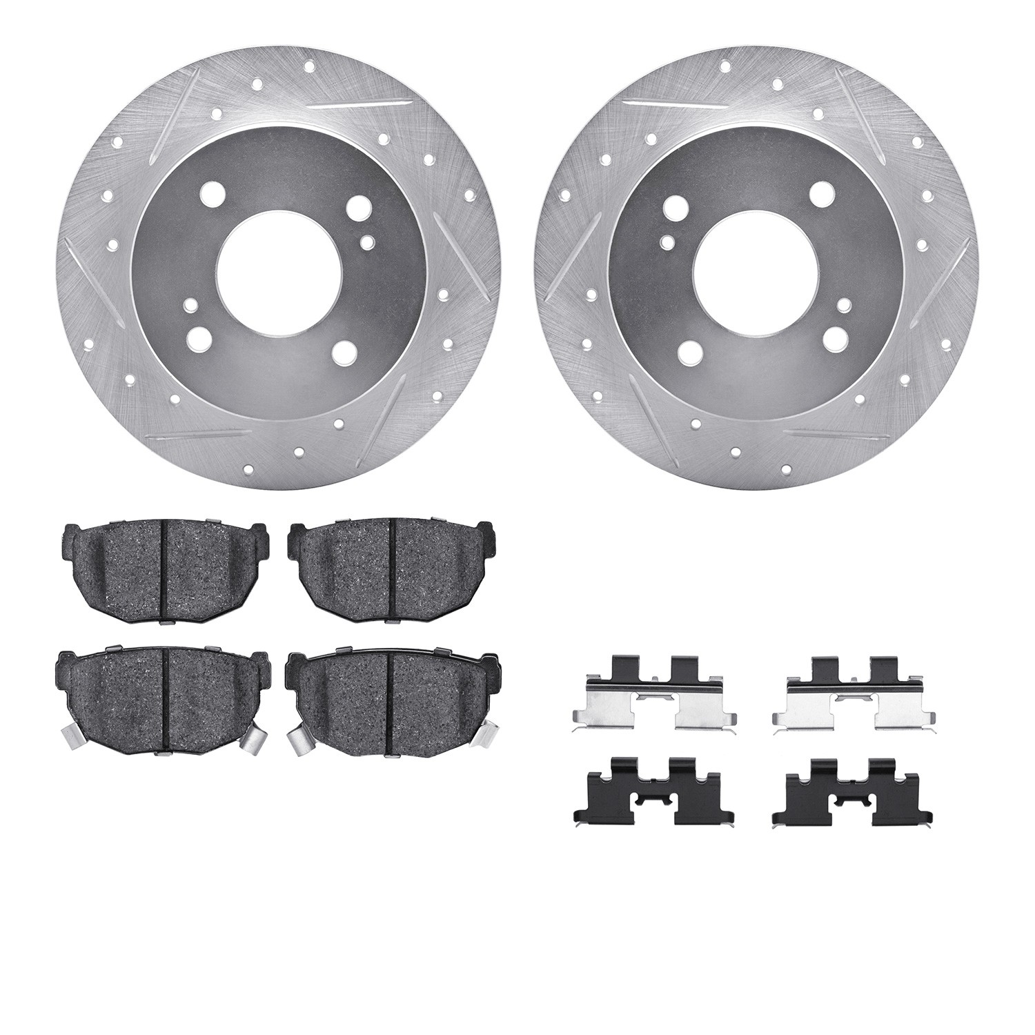 DFC Rotors-Drilled & Slotted-Silver w/ 5000 Advanced Brake Pads Incl Hdw
