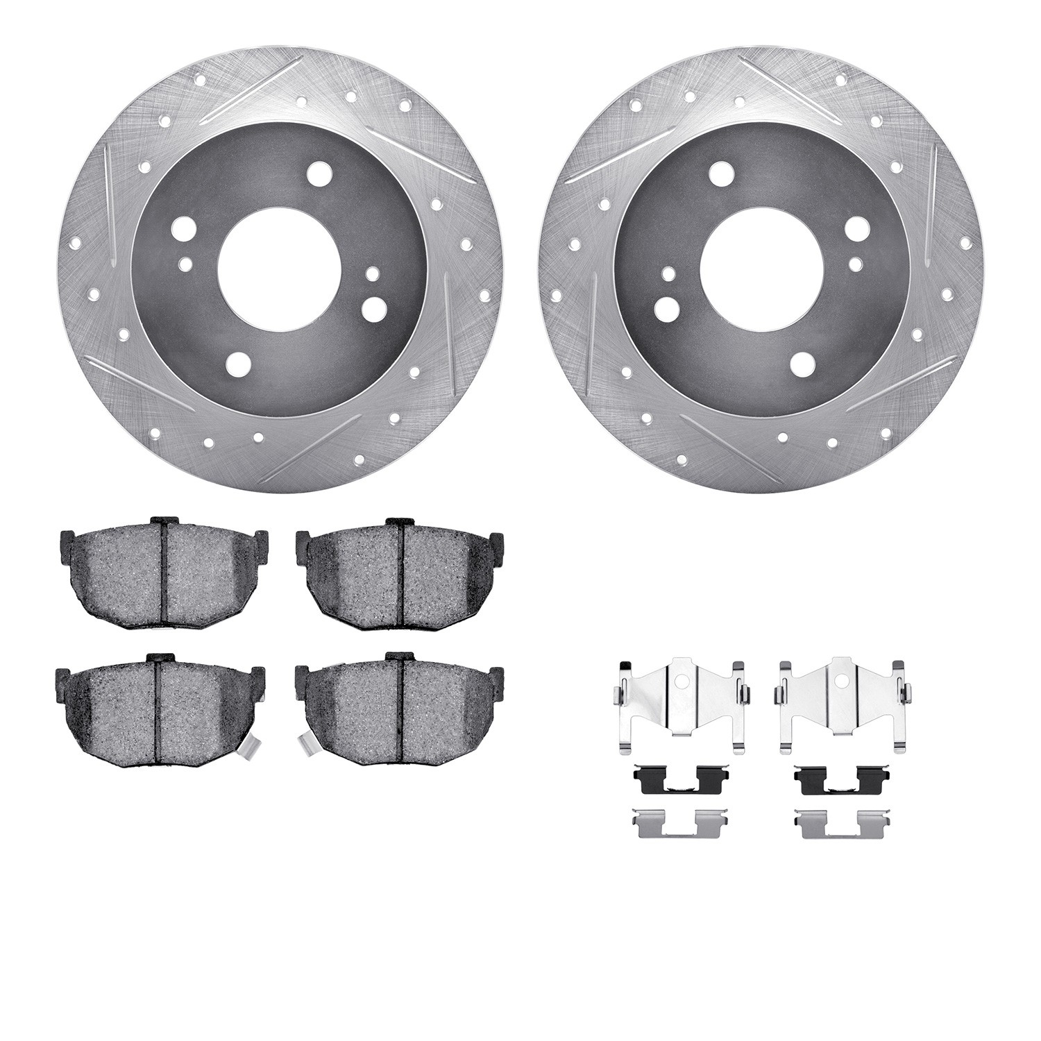 DFC Rotors-Drilled & Slotted-Silver w/ 5000 Advanced Brake Pads Incl Hdw