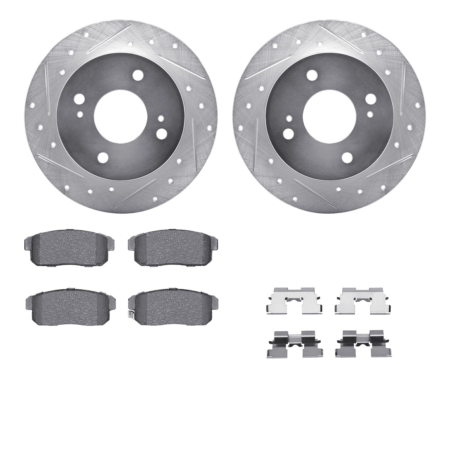 DFC Rotors-Drilled & Slotted-Silver w/ 5000 Advanced Brake Pads Incl Hdw