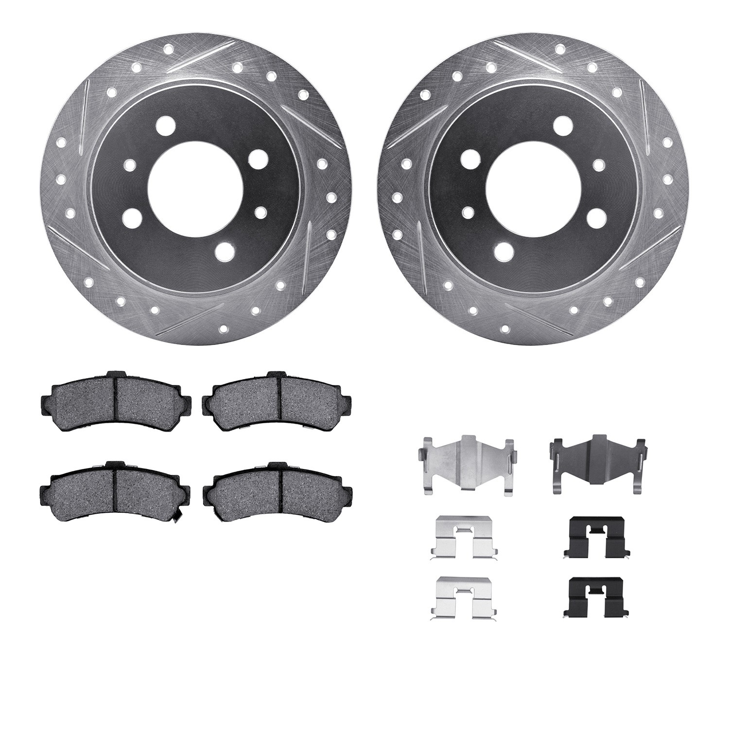 DFC Rotors-Drilled & Slotted-Silver w/ 5000 Advanced Brake Pads Incl Hdw