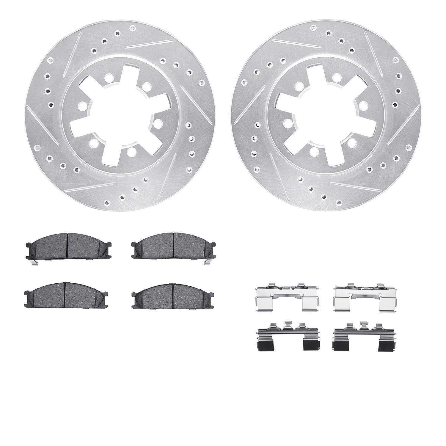 DFC Brake Rotor - Drilled & Slotted - Silver w/5000 Brake Pads & HW Kit
