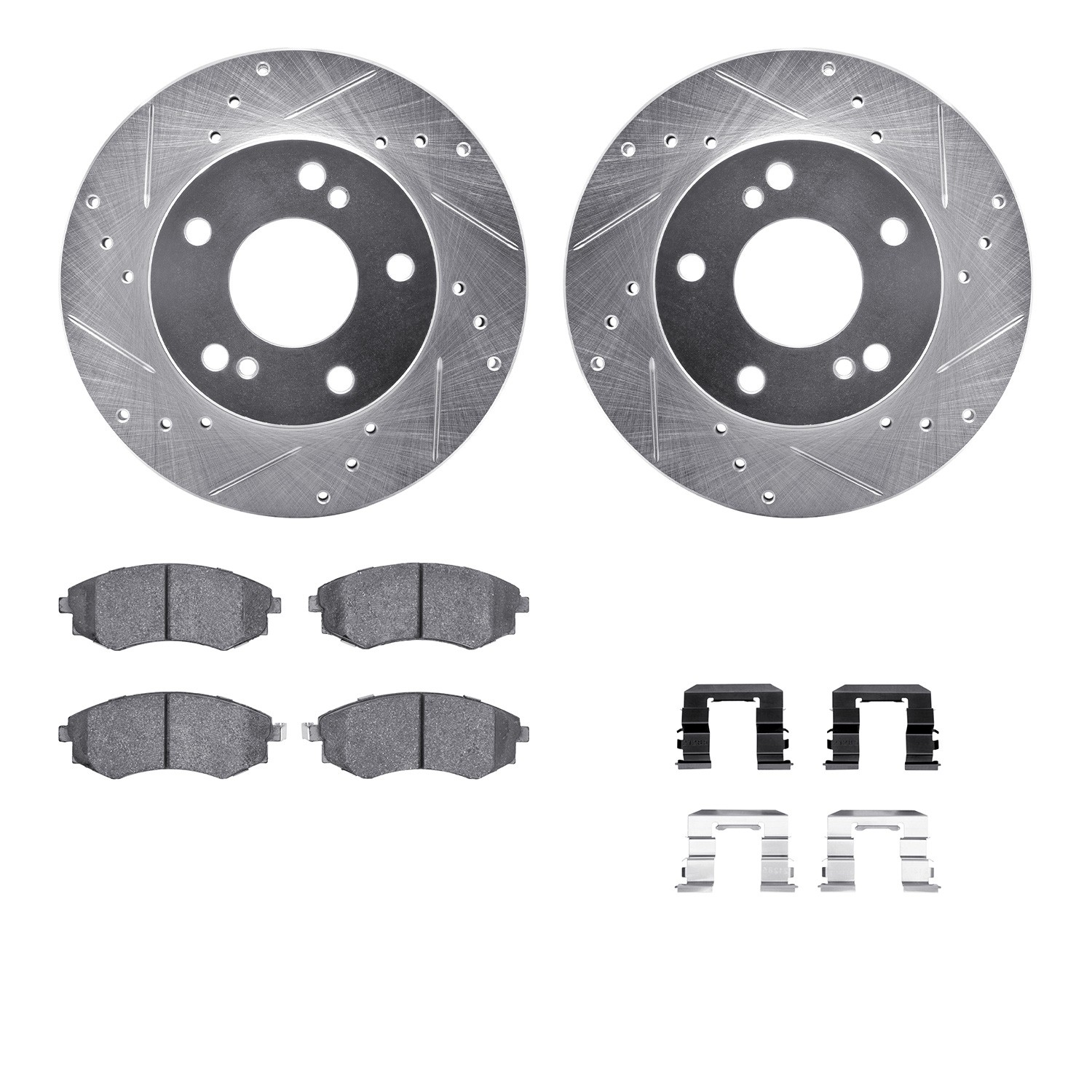 DFC Rotors-Drilled & Slotted-Silver w/ 5000 Advanced Brake Pads Incl Hdw
