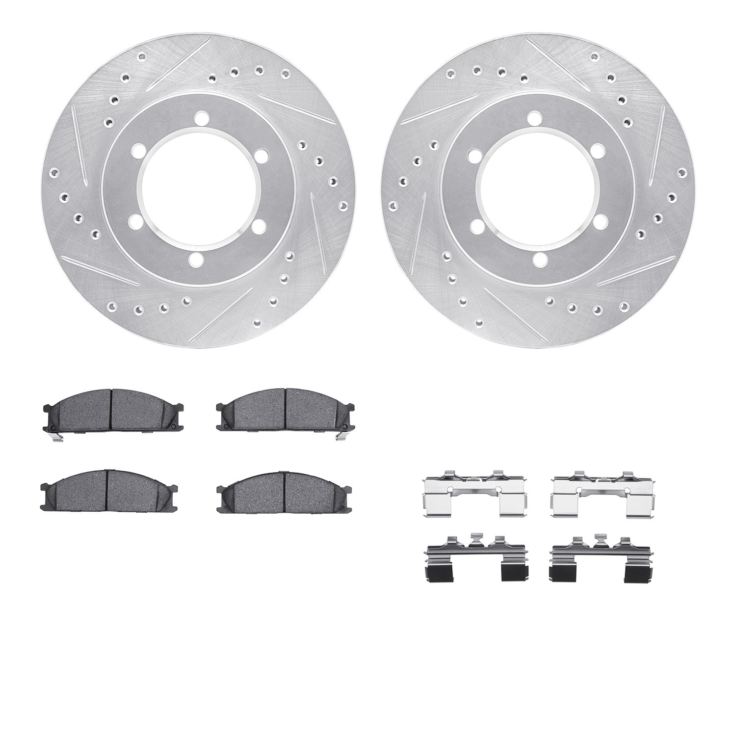 DFC Brake Rotor - Drilled & Slotted - Silver w/5000 Brake Pads & HW Kit