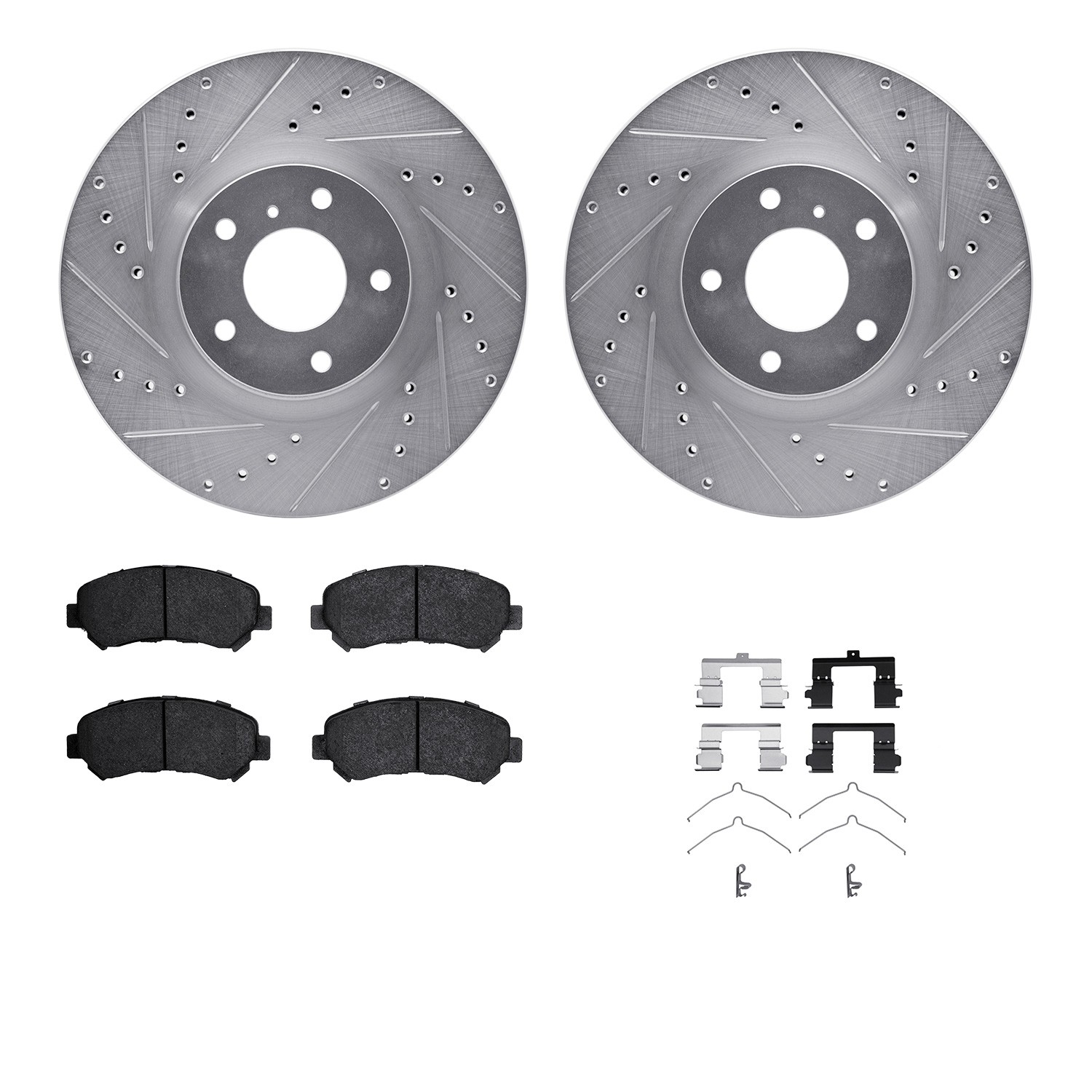 DFC Rotors-Drilled & Slotted-Silver w/ 5000 Advanced Brake Pads Incl Hdw