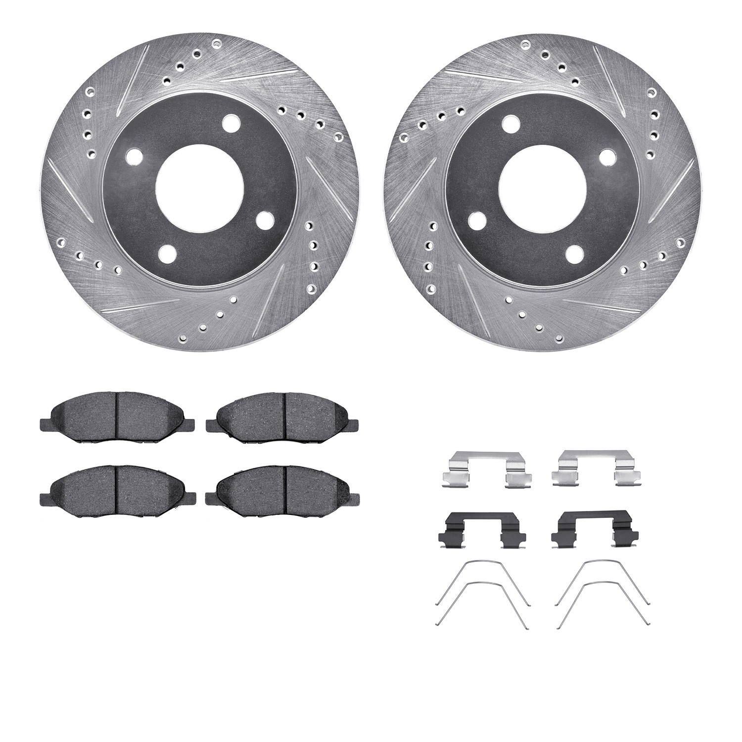 DFC Rotors-Drilled & Slotted-Silver w/ 5000 Advanced Brake Pads Incl Hdw