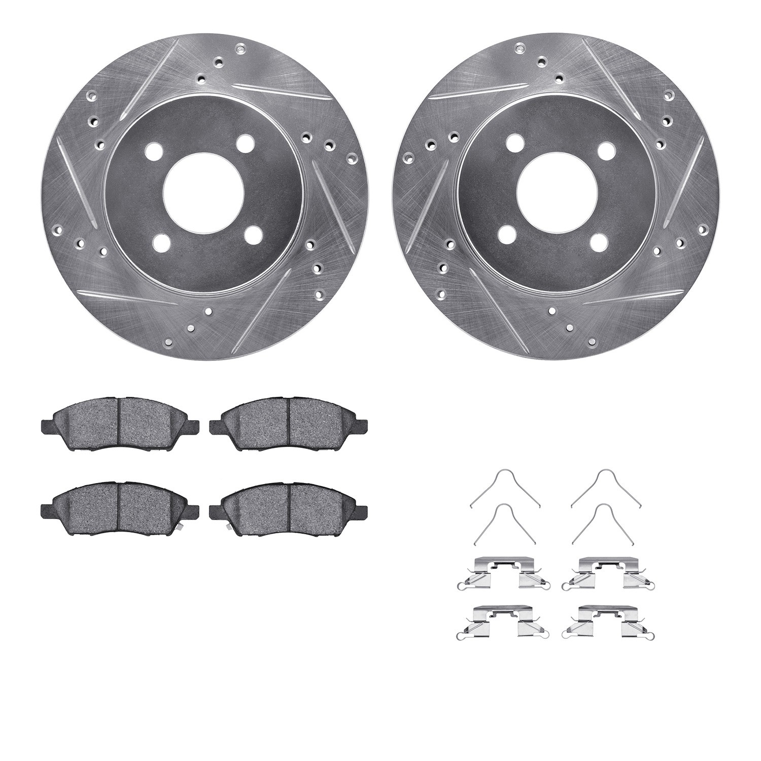 DFC Rotors-Drilled & Slotted-Silver w/ 5000 Advanced Brake Pads Incl Hdw