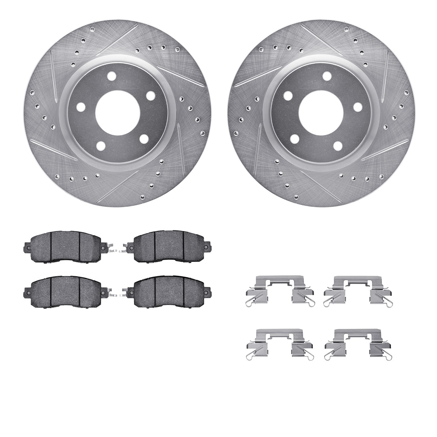 DFC Rotors-Drilled & Slotted-Silver w/ 5000 Advanced Brake Pads Incl Hdw