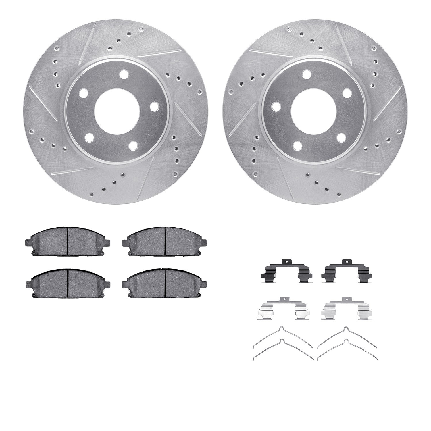 DFC Rotors-Drilled & Slotted-Silver w/ 5000 Advanced Brake Pads Incl Hdw