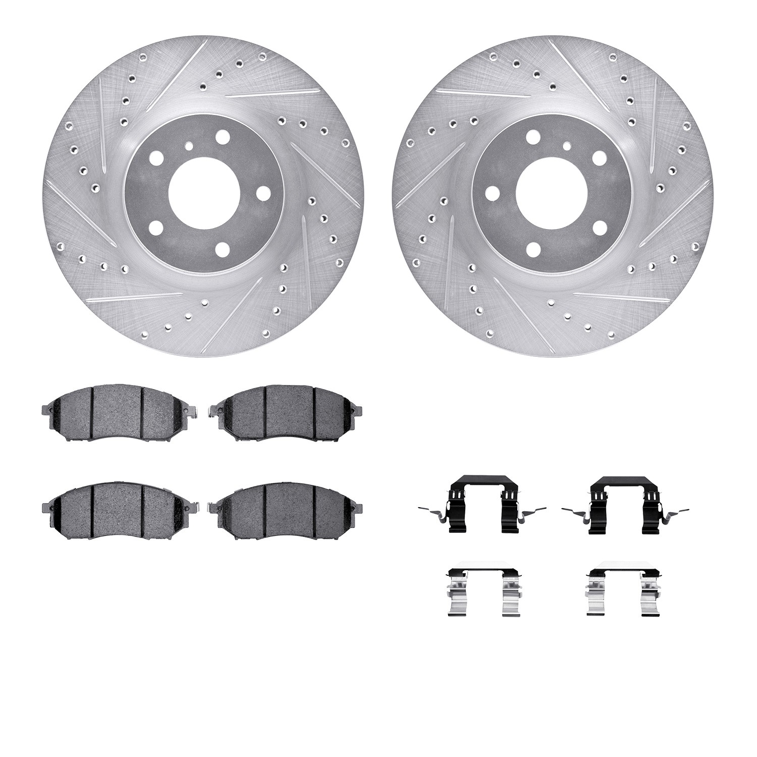 DFC Brake Rotor - Dimpled & Slotted - Silver w/5000 Brake Pads & HW Kit