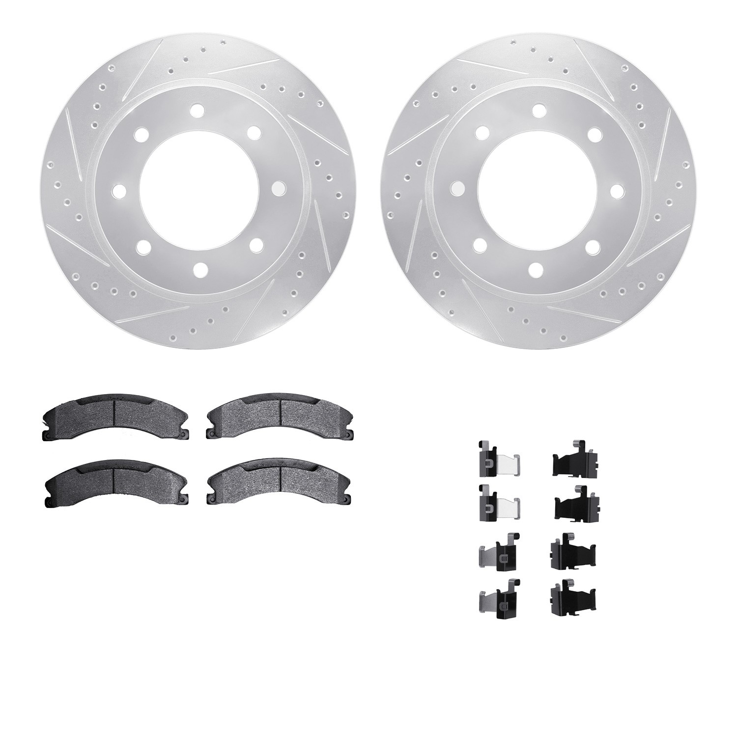 DFC Rotors-Drilled & Slotted-Silver w/ 5000 Advanced Brake Pads Incl Hdw