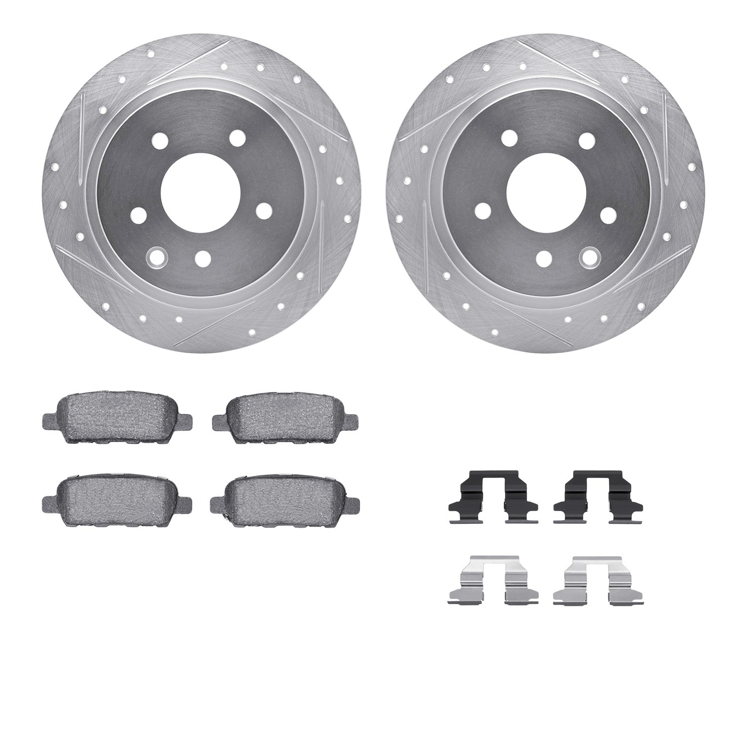 DFC Brake Rotor - Dimpled & Slotted - Silver w/5000 Brake Pads & HW Kit