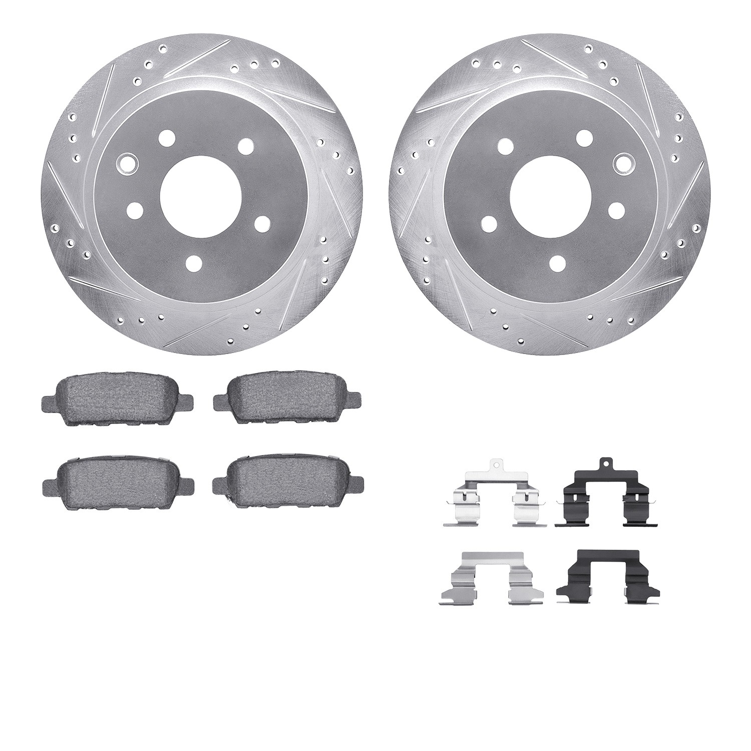 DFC Brake Rotor - Dimpled & Slotted - Silver w/5000 Brake Pads & HW Kit