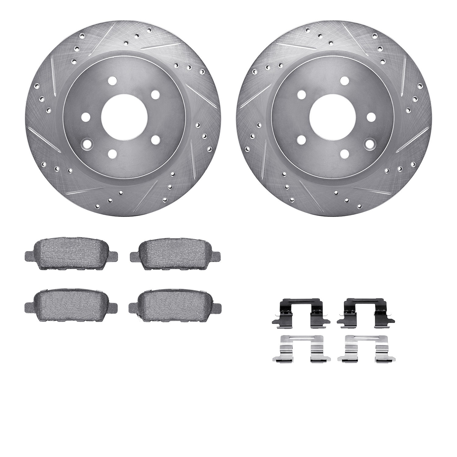 DFC Brake Rotor - Dimpled & Slotted - Silver w/5000 Brake Pads & HW Kit
