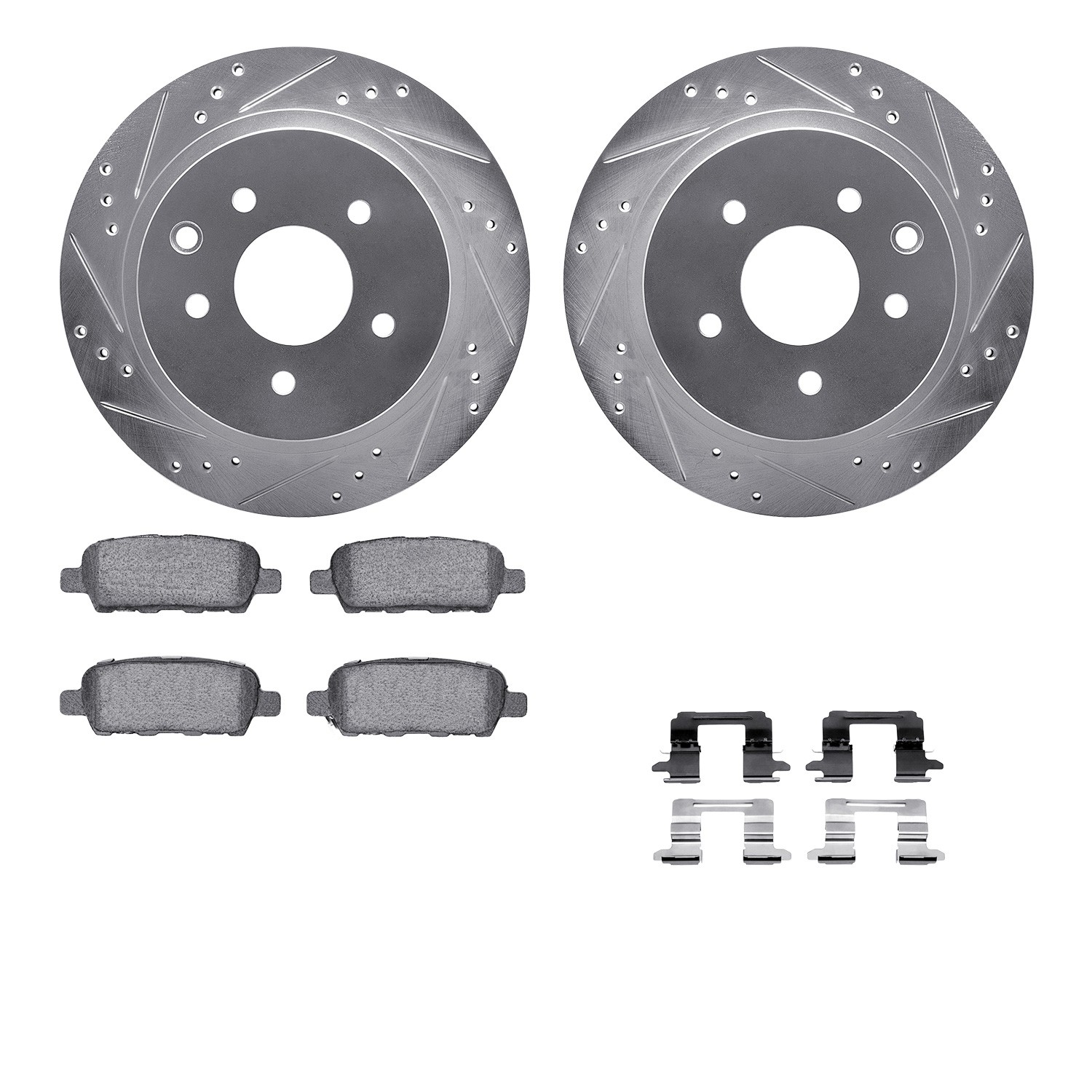 DFC Brake Rotor - Dimpled & Slotted - Silver w/5000 Brake Pads & HW Kit