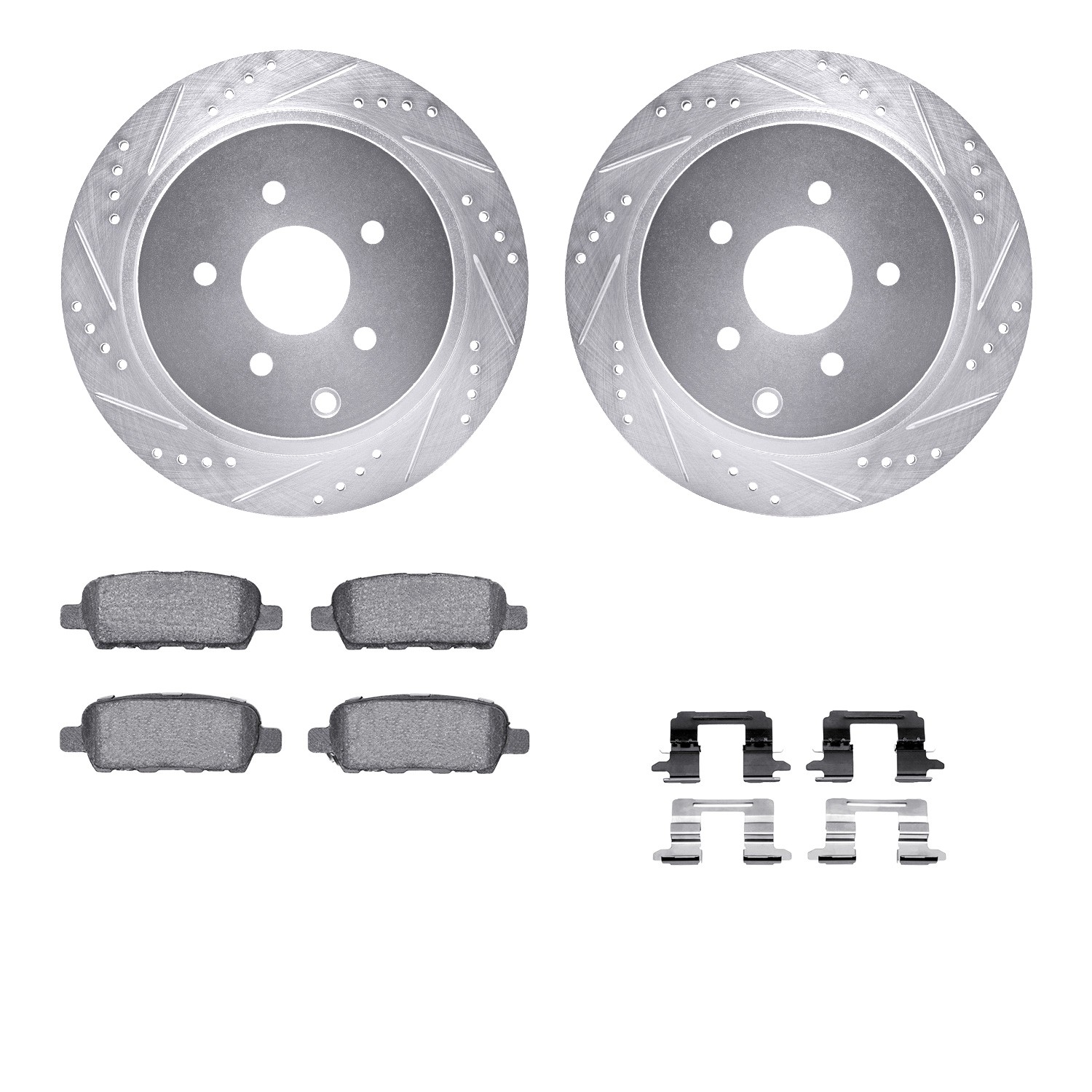 DFC Brake Rotor - Dimpled & Slotted - Silver w/5000 Brake Pads & HW Kit