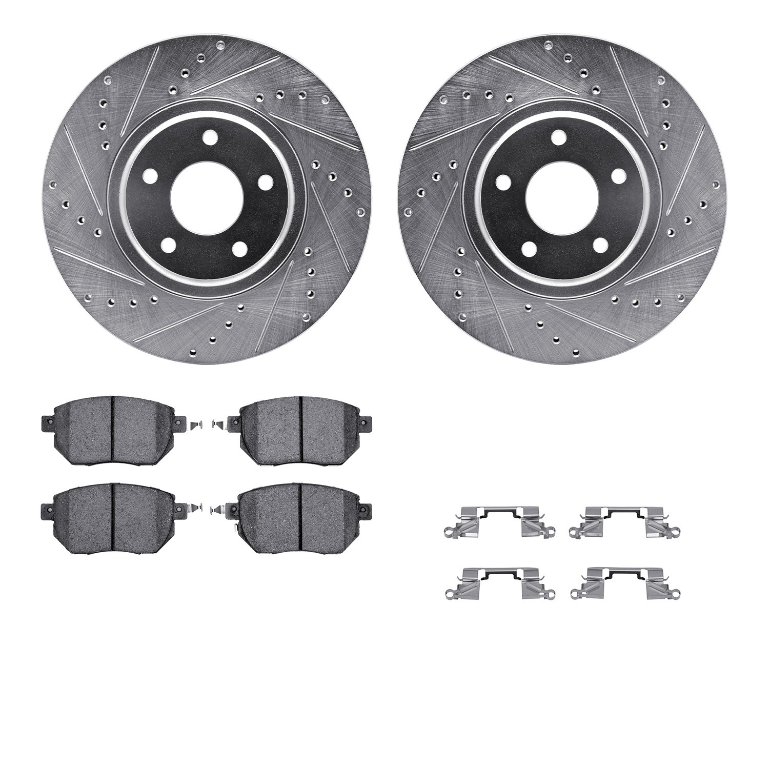 DFC Brake Rotor - Dimpled & Slotted - Silver w/5000 Brake Pads & HW Kit