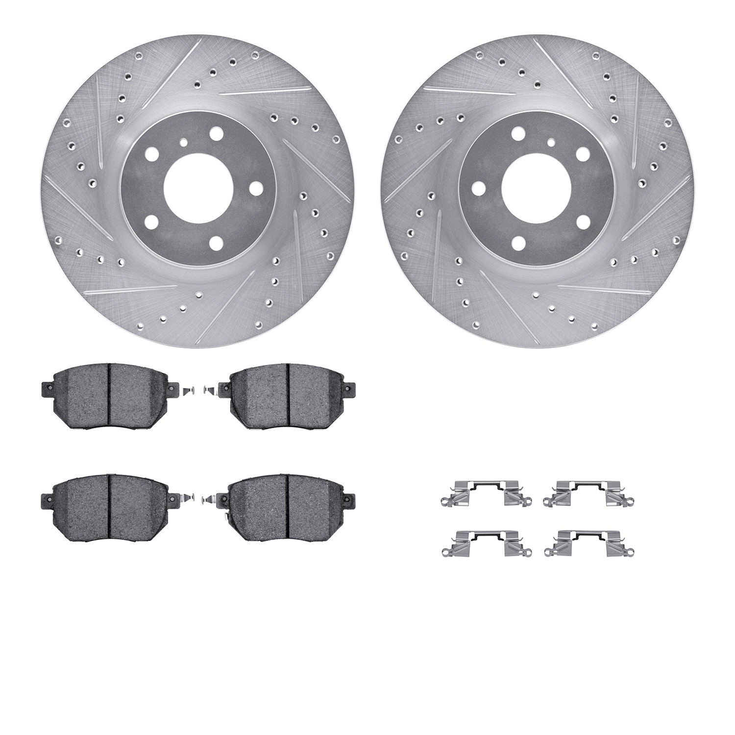 DFC Brake Rotor - Dimpled & Slotted - Silver w/5000 Brake Pads & HW Kit