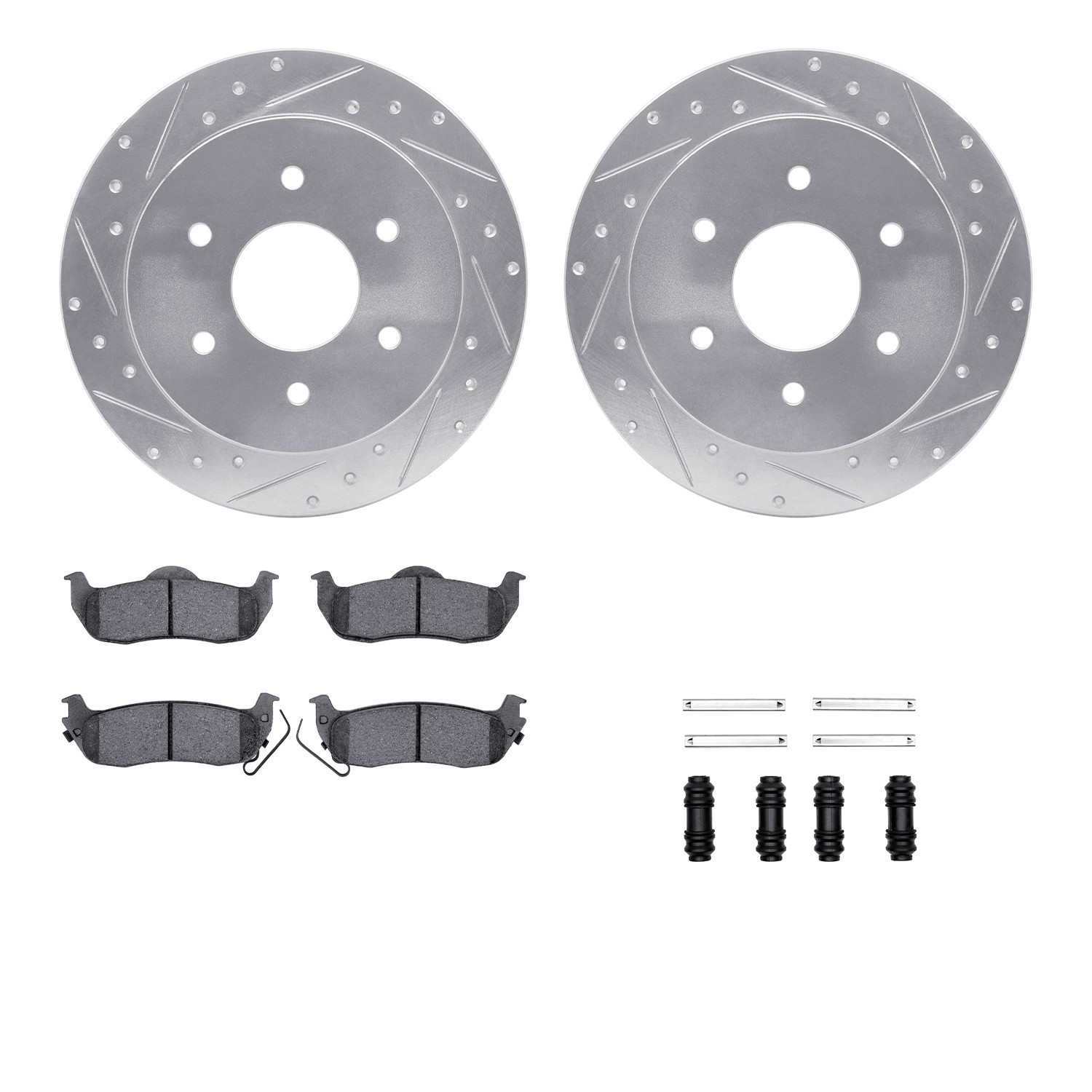DFC Brake Rotor - Dimpled & Slotted - Silver w/5000 Brake Pads & HW Kit
