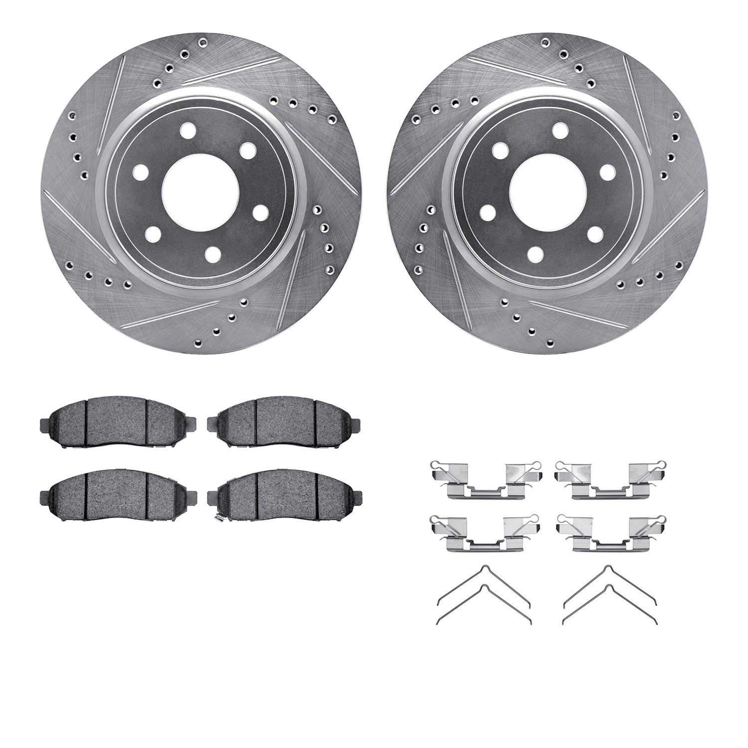 DFC Brake Rotor - Dimpled & Slotted - Silver w/5000 Brake Pads & HW Kit