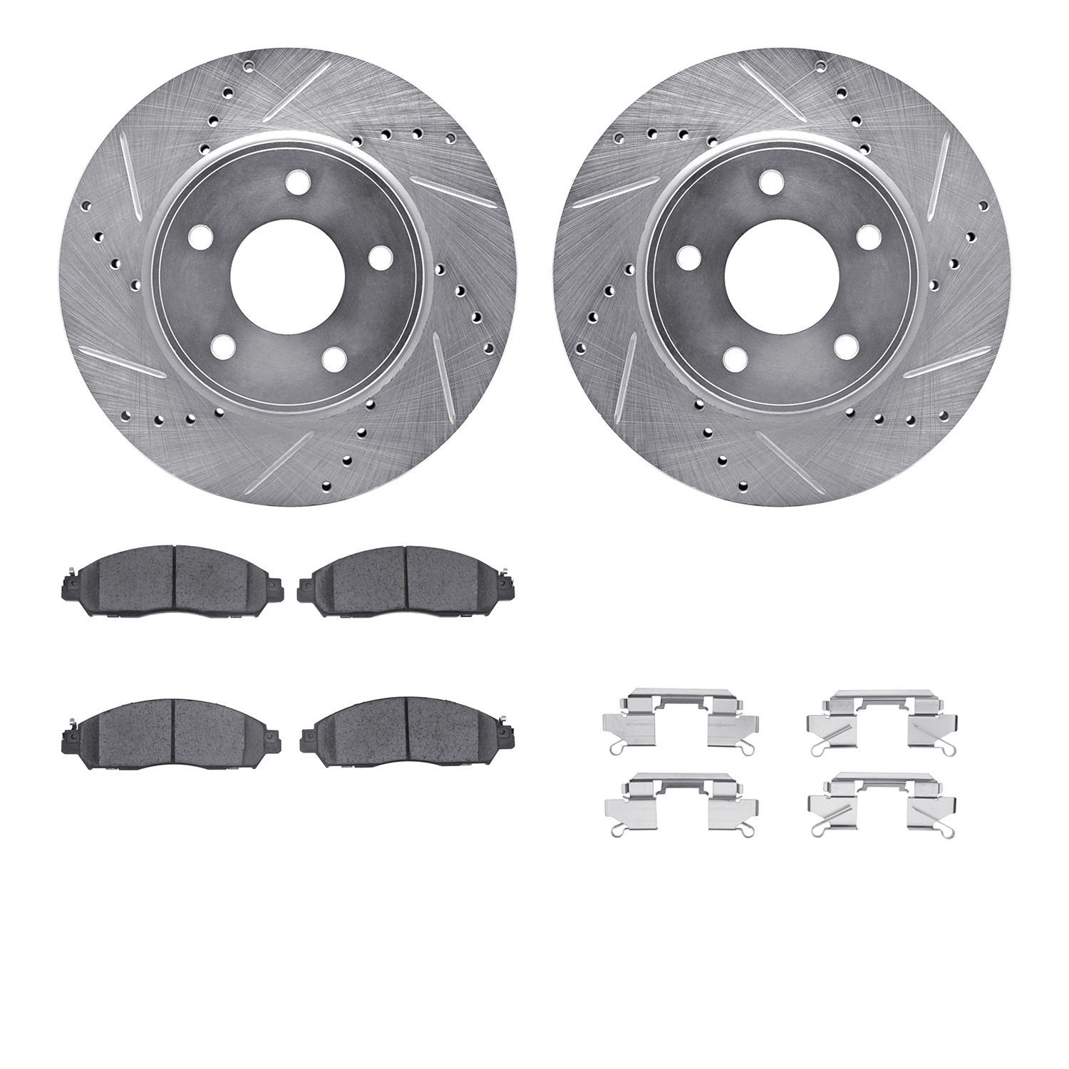 DFC Rotors-Drilled & Slotted-Silver w/ 5000 Advanced Brake Pads Incl Hdw