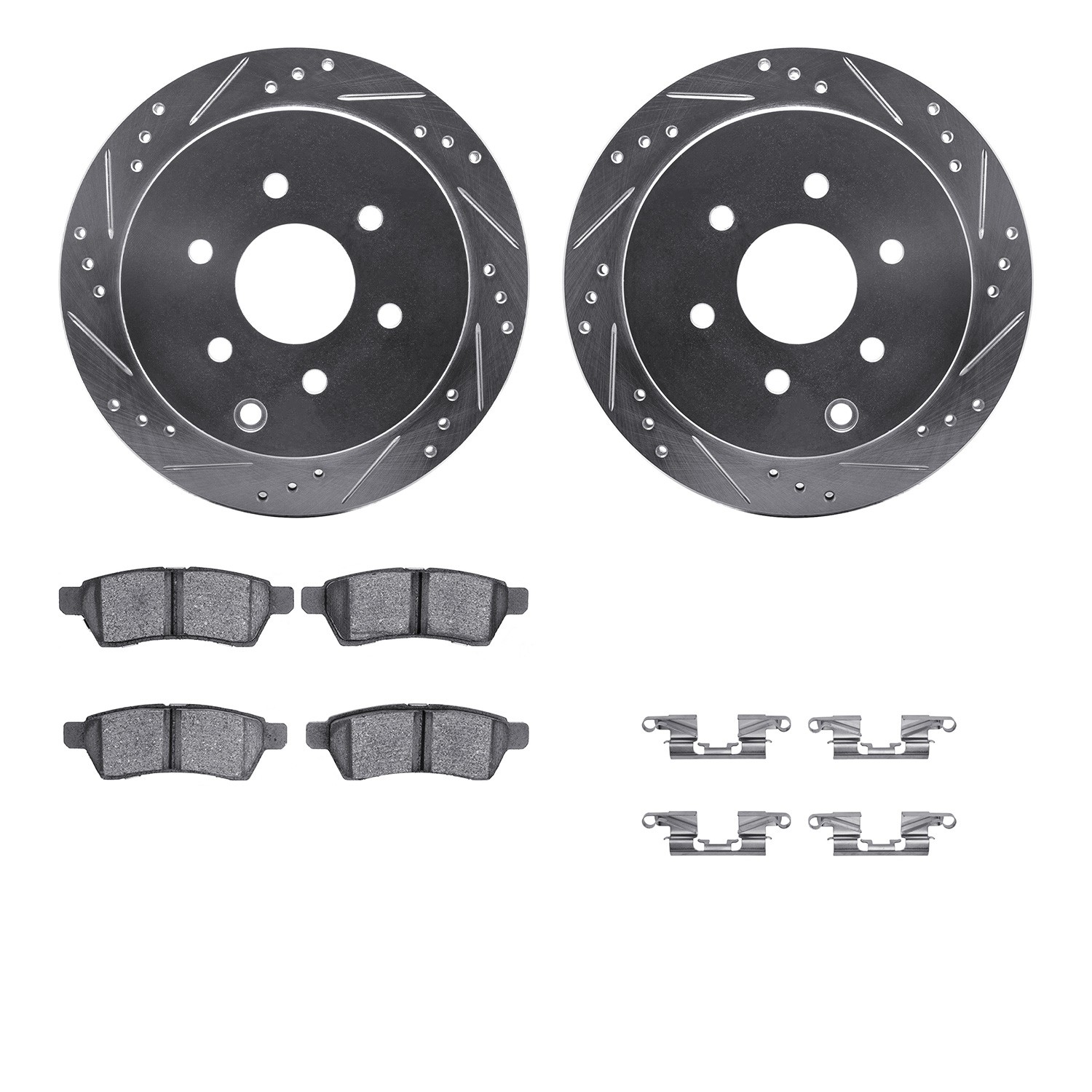 DFC Brake Rotor - Dimpled & Slotted - Silver w/5000 Brake Pads & HW Kit