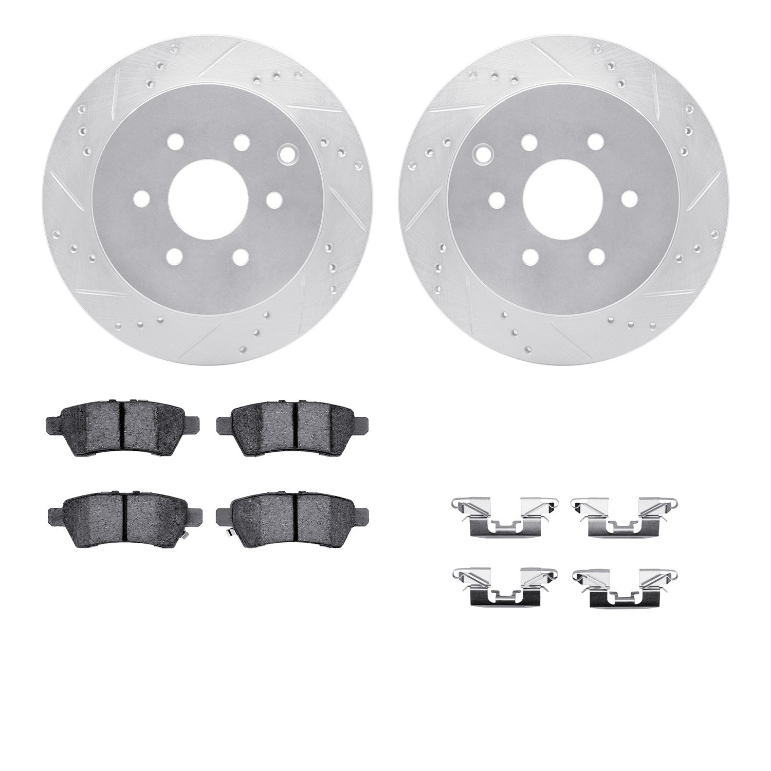 DFC Brake Rotor - Dimpled & Slotted - Silver w/5000 Brake Pads & HW Kit