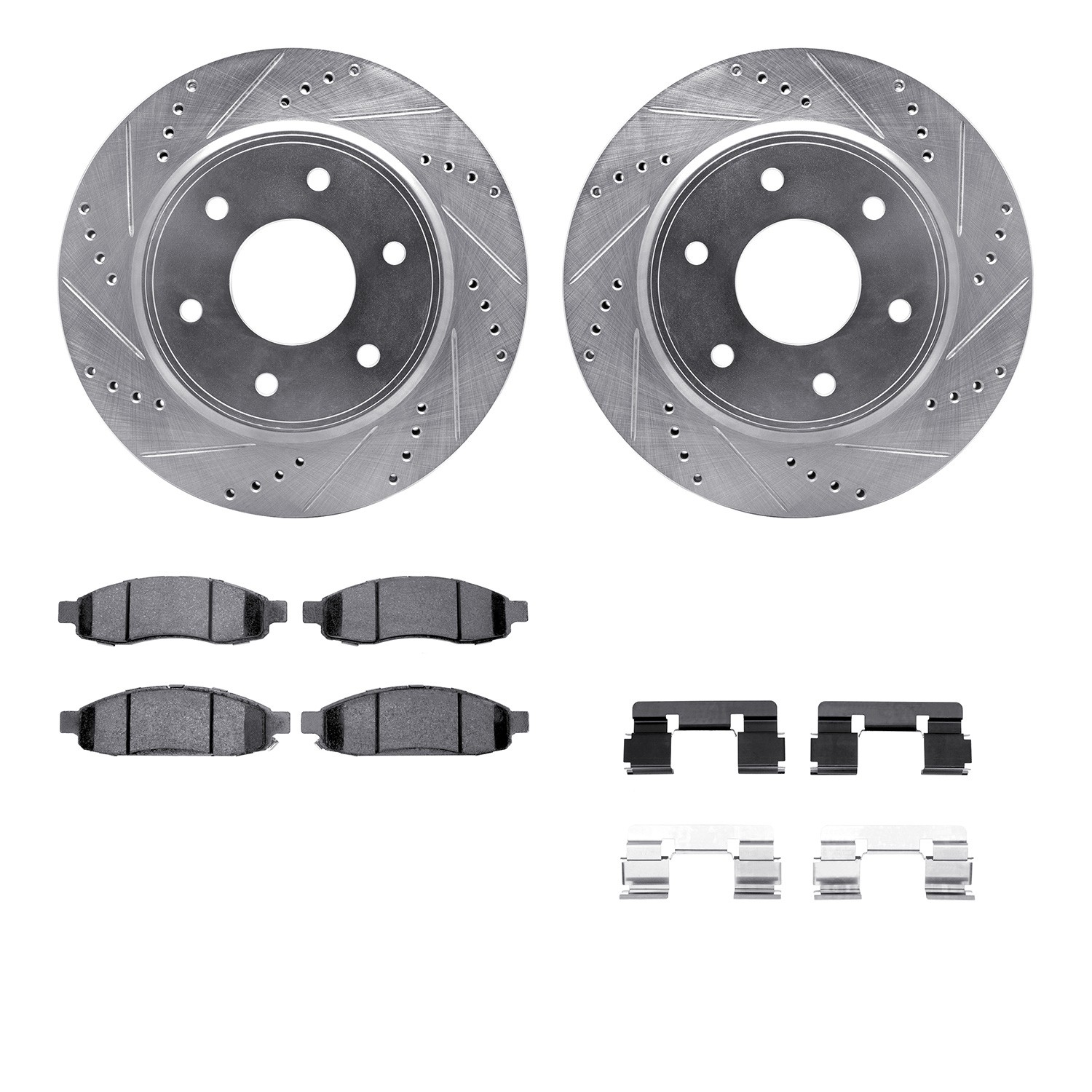 DFC Brake Rotor - Dimpled & Slotted - Silver w/5000 Brake Pads & HW Kit