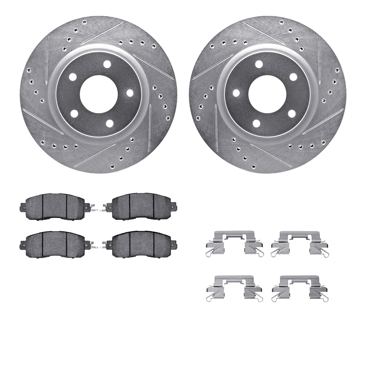 DFC Rotors-Drilled & Slotted-Silver w/ 5000 Advanced Brake Pads Incl Hdw