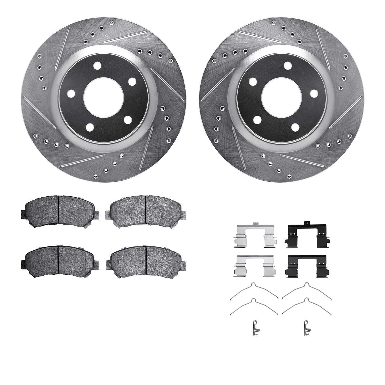 DFC Brake Rotor - Dimpled & Slotted - Silver w/5000 Brake Pads & HW Kit