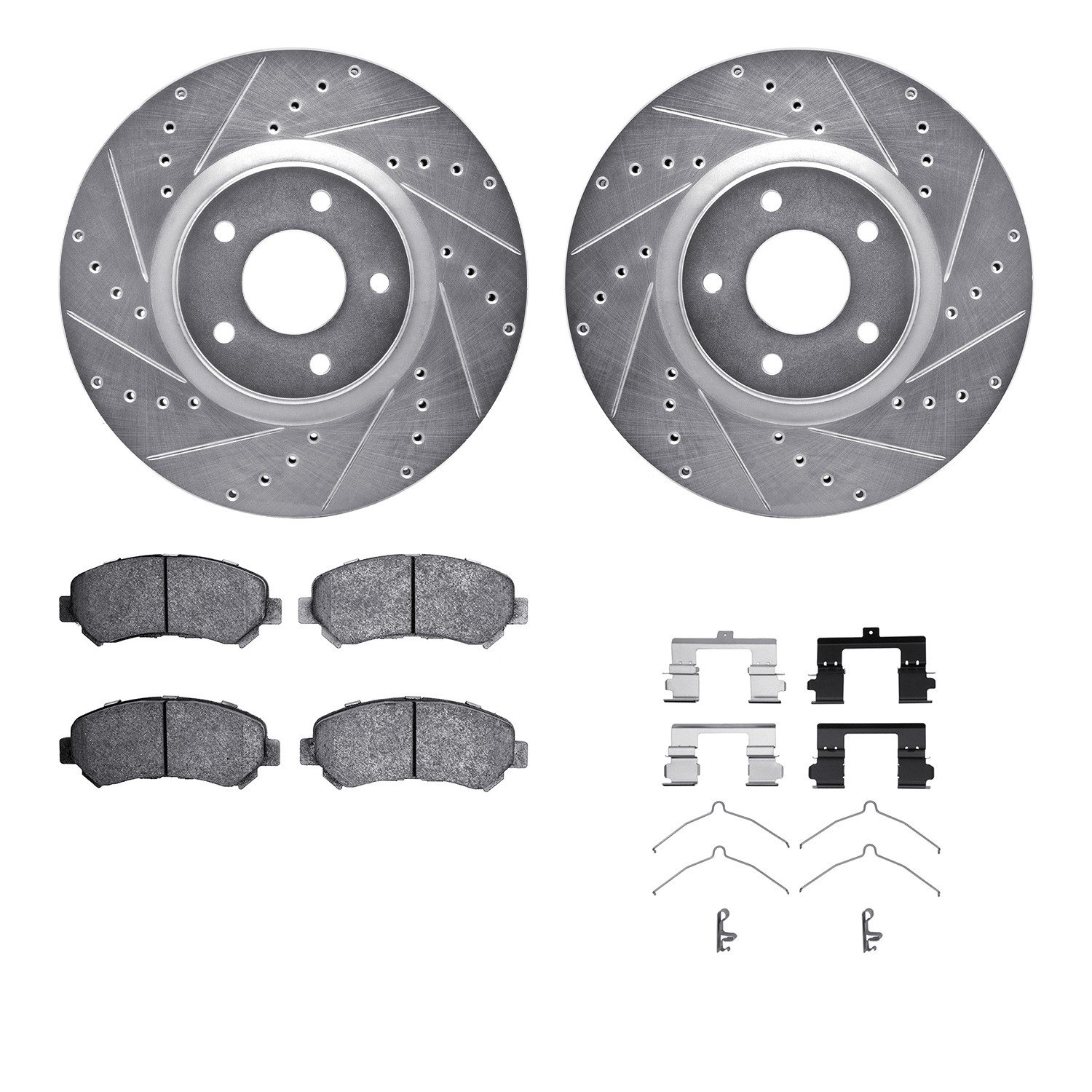 DFC Brake Rotor - Dimpled & Slotted - Silver w/5000 Brake Pads & HW Kit