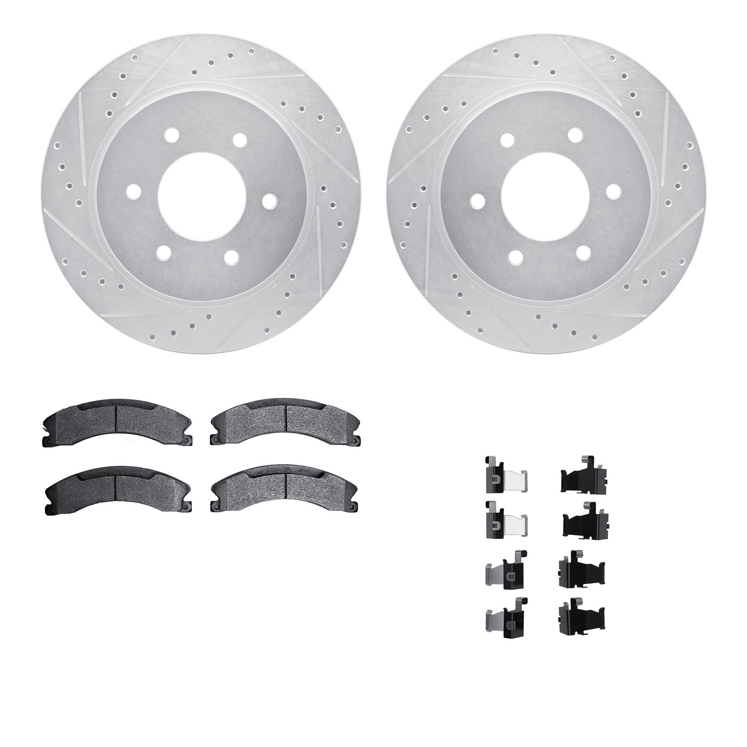 DFC Brake Rotor - Dimpled & Slotted - Silver w/5000 Brake Pads & HW Kit