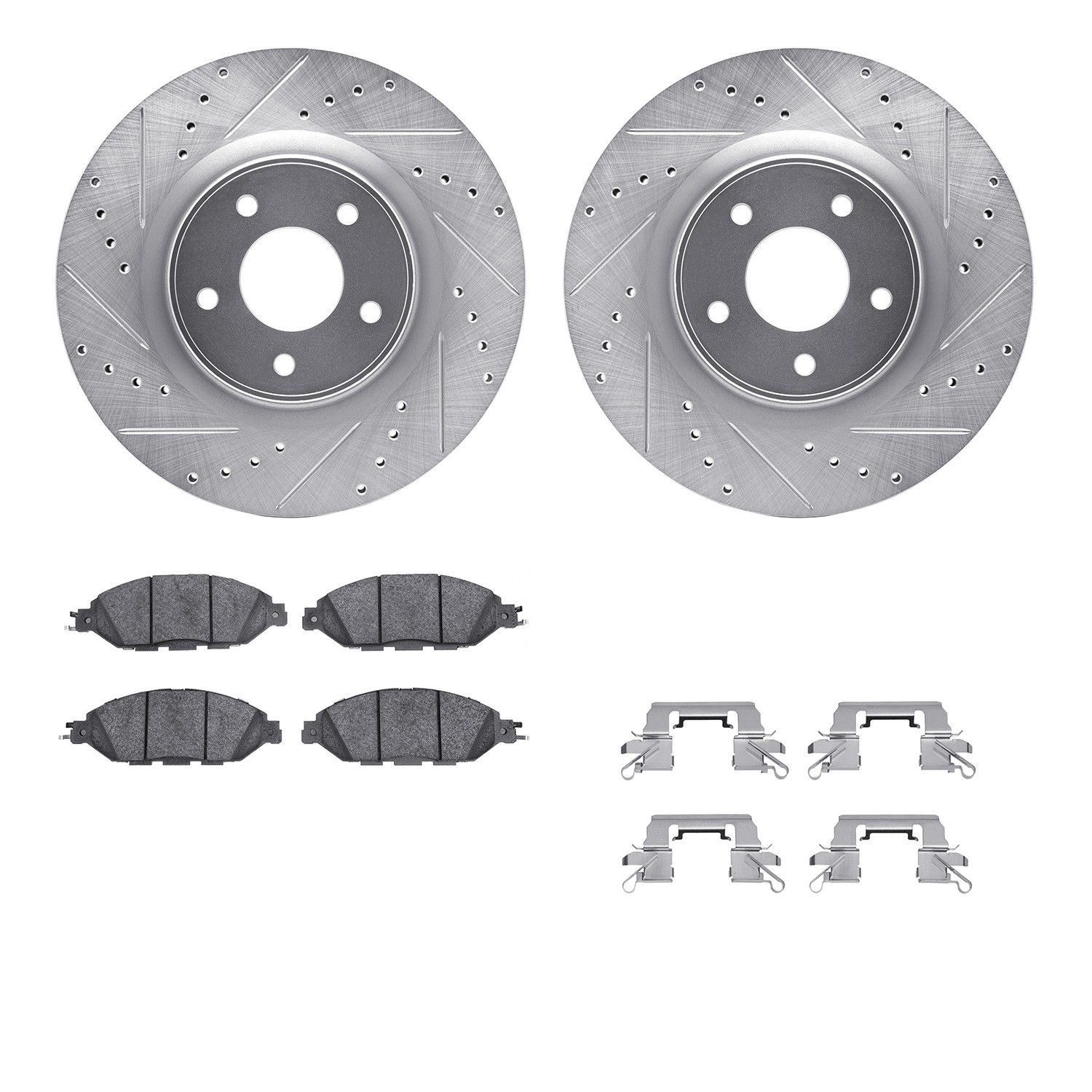 DFC Brake Rotor - Dimpled & Slotted - Silver w/5000 Brake Pads & HW Kit